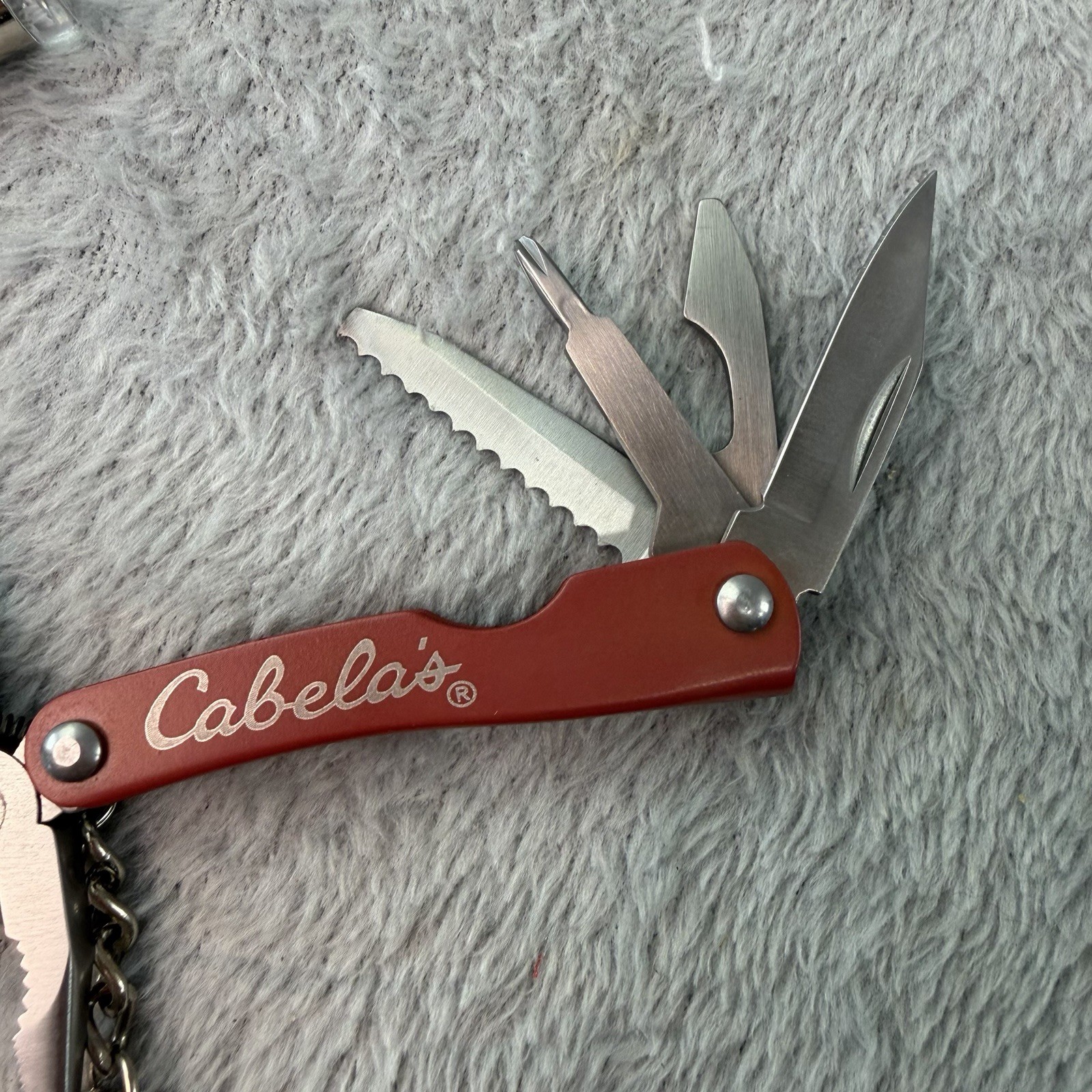 Cabelas Mini Keychain 7 in 1 Multi-Tool with LED Light & Nylon Belt Sheath