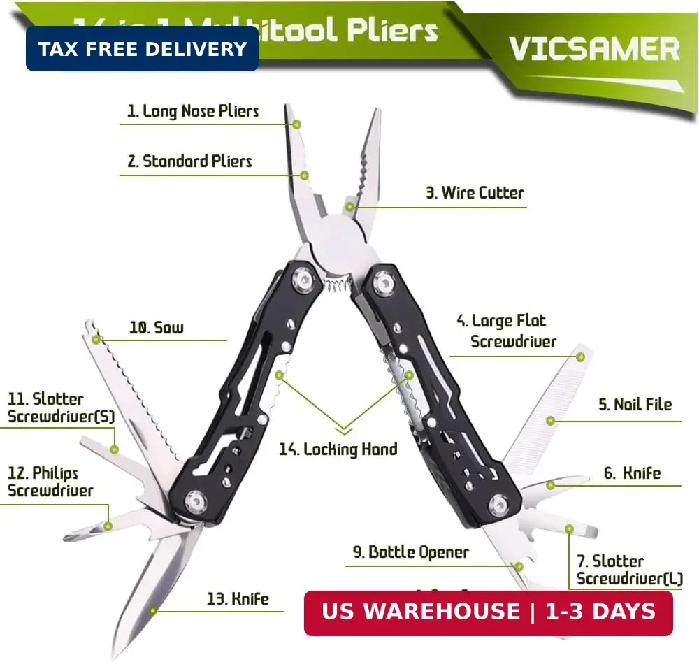 14 in 1 Multitool Pliers Gives One Whistle as a Gift, Professional Pocket Pliers
