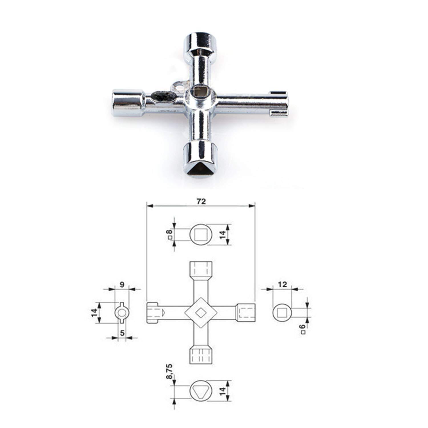4-Way Cross Key Universal Triangle Wrench Zinc Alloy Plumbers Electric