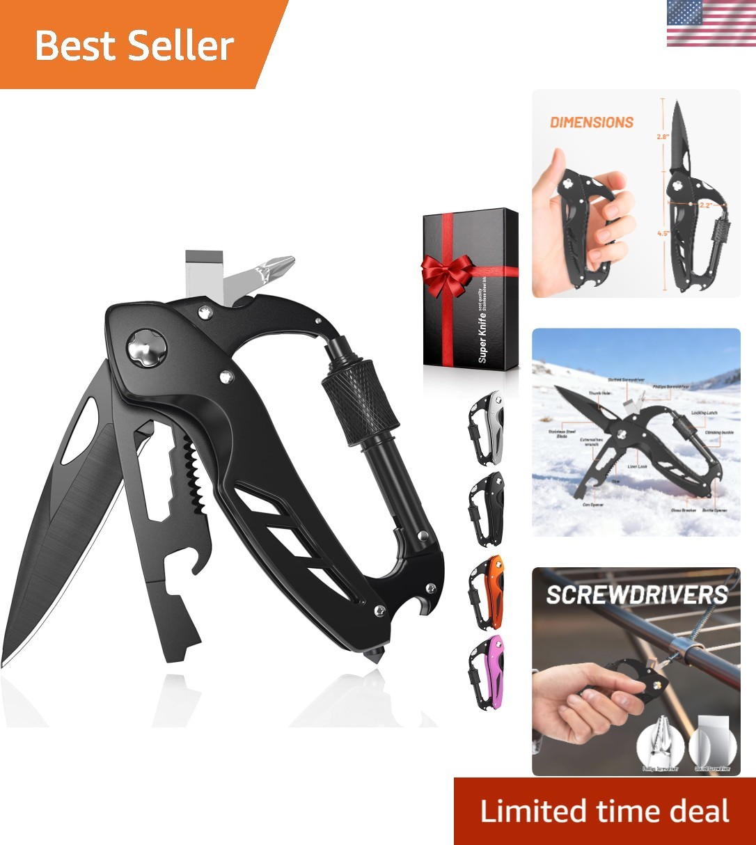 Compact 9-in-1 EDC Multitool with Pocket Knife: Ideal for Camping & Hiking Gifts