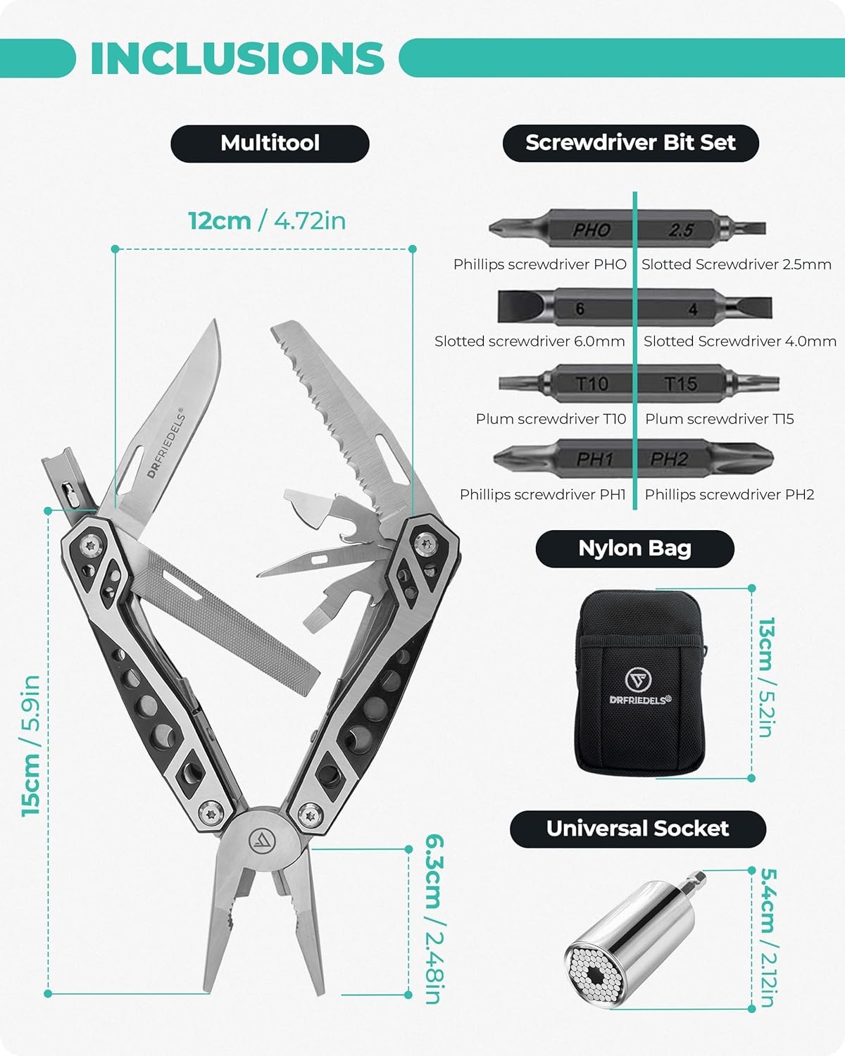 Multi Tool with Universal Socket – 22 in 1 Stainless Steel Multipurpose Tool wit