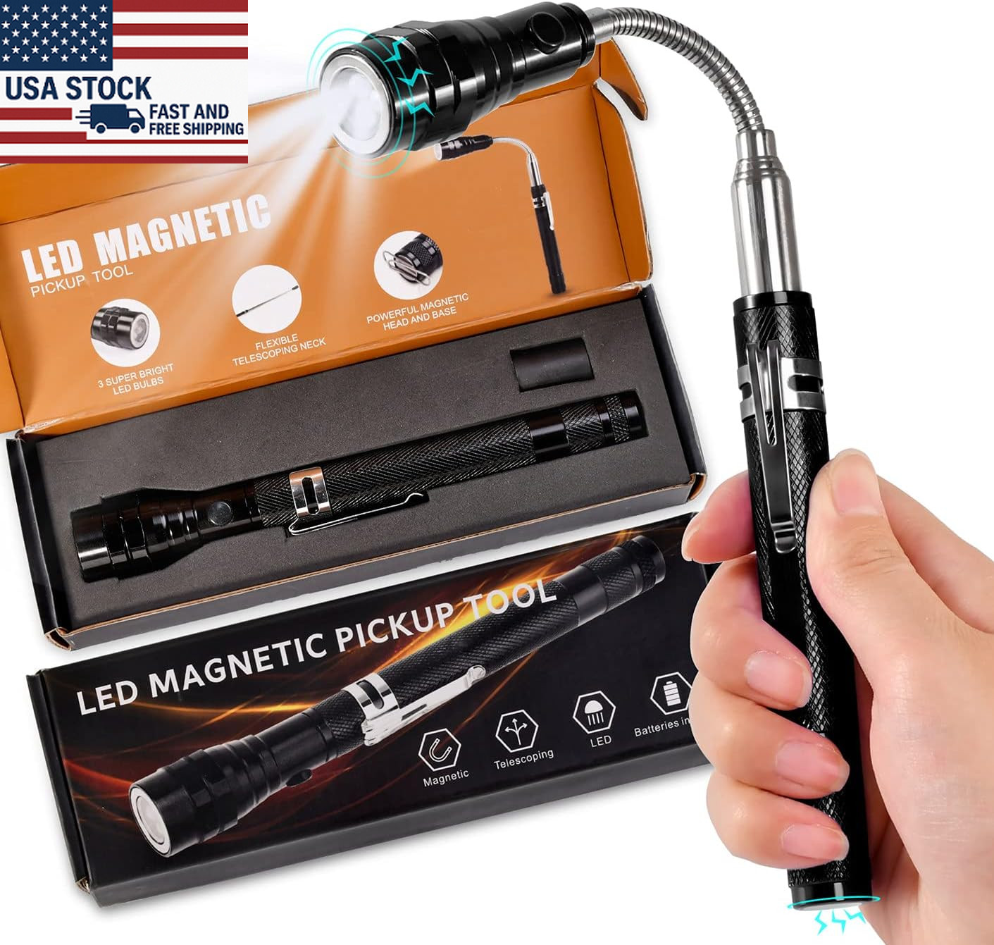 Magnetic Flashlight Pickup Tool Extendable Telescoping Gadget for Men Gifts