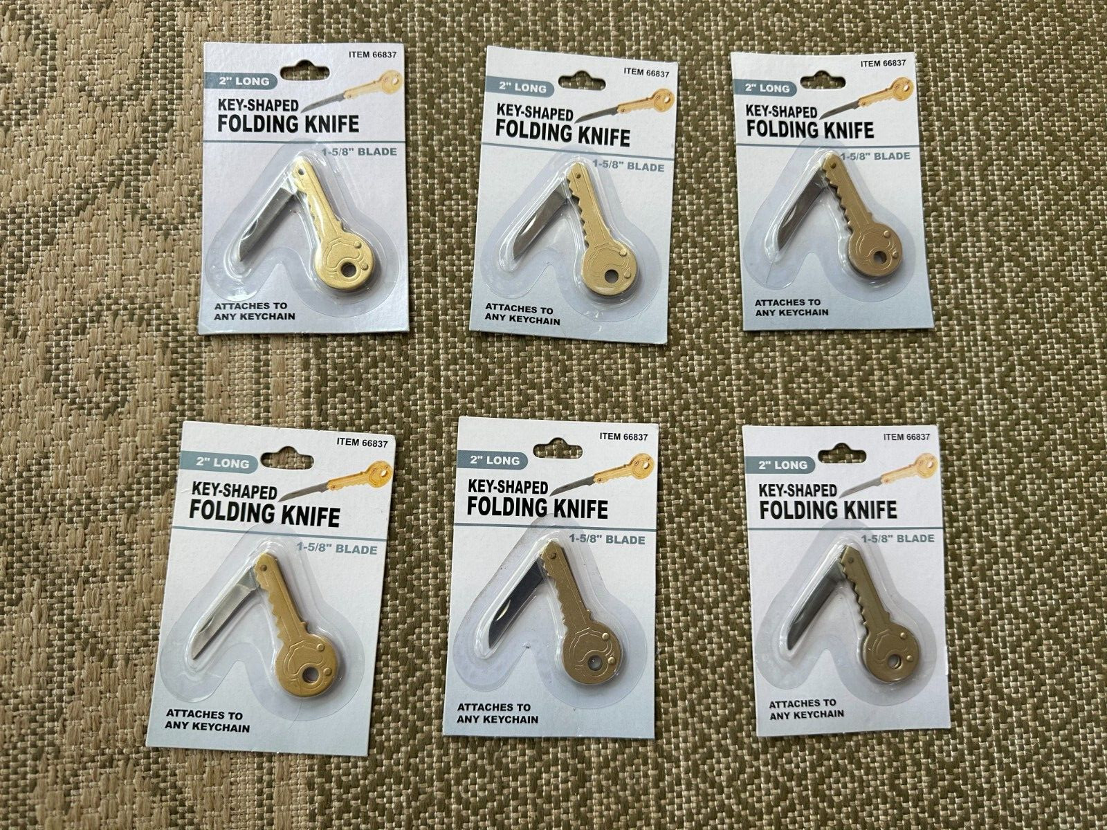 NEW! PORTABLE FOLDING UTILITY KEY SHAPED 2 INCH POCKET KNIFE KEYCHAIN LOT OF 6