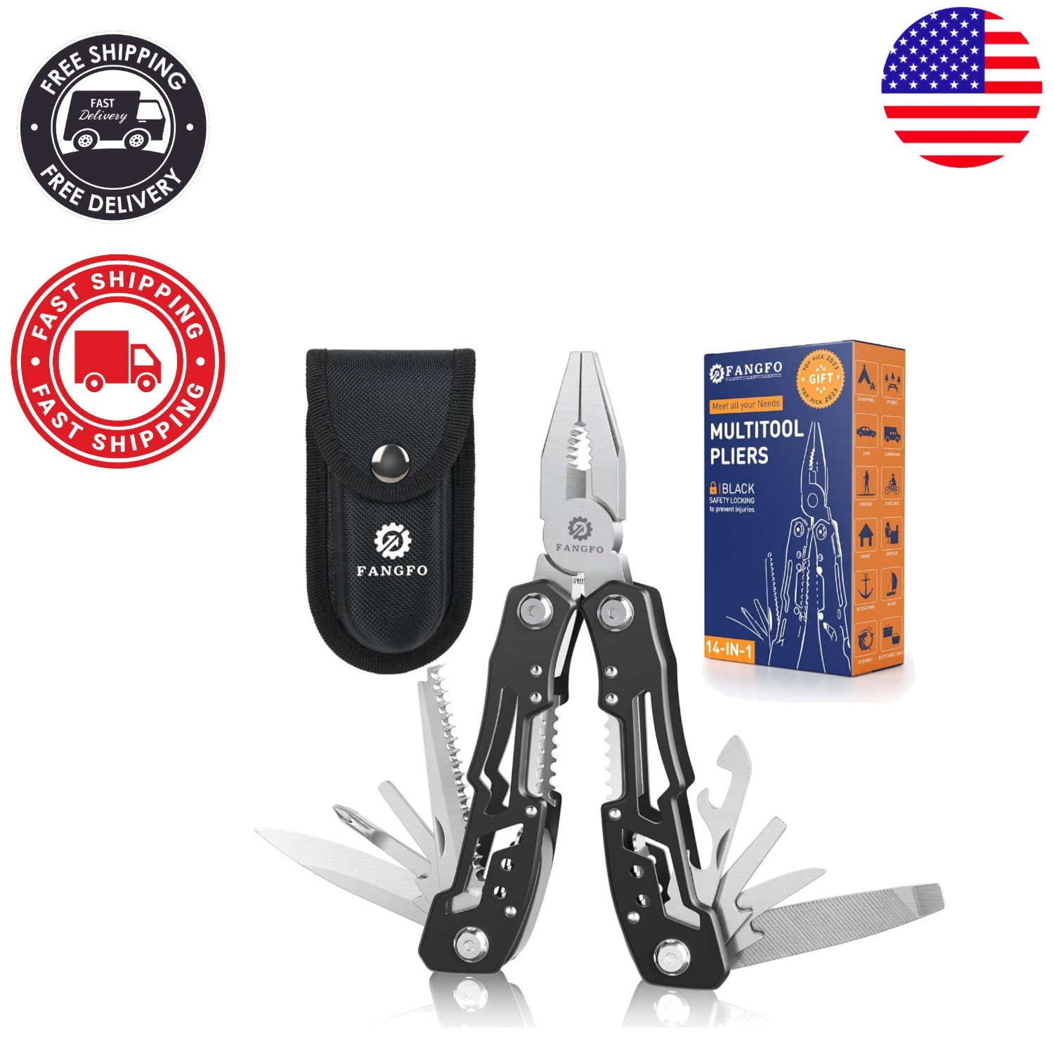 Ultimate 14-in-1 Professional Multitool with Safety Lock for Hiking & Camping