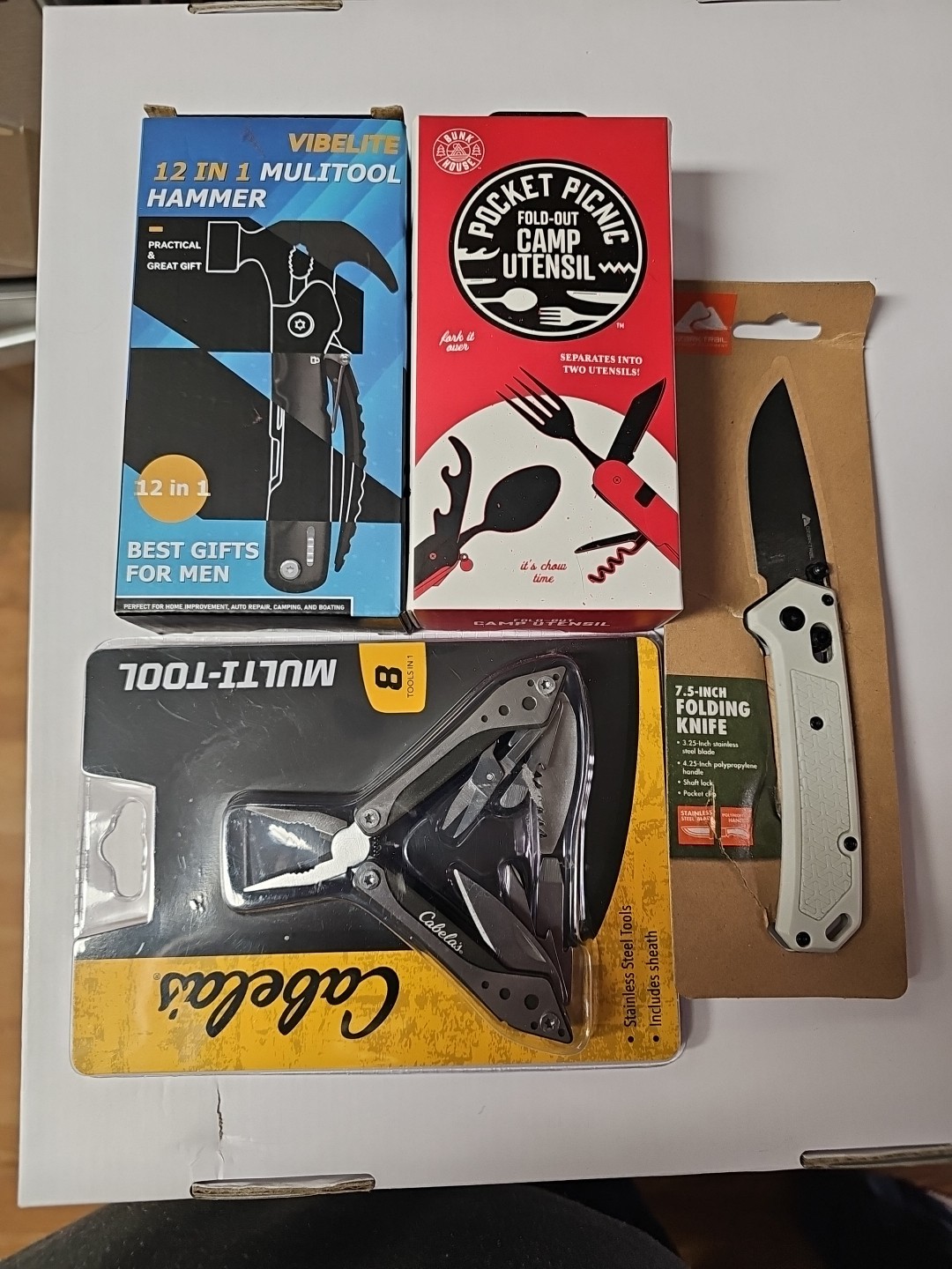 Utility Knife Lot Multitool, Hammer Multitool, Camp Utensil And A Knife – All…