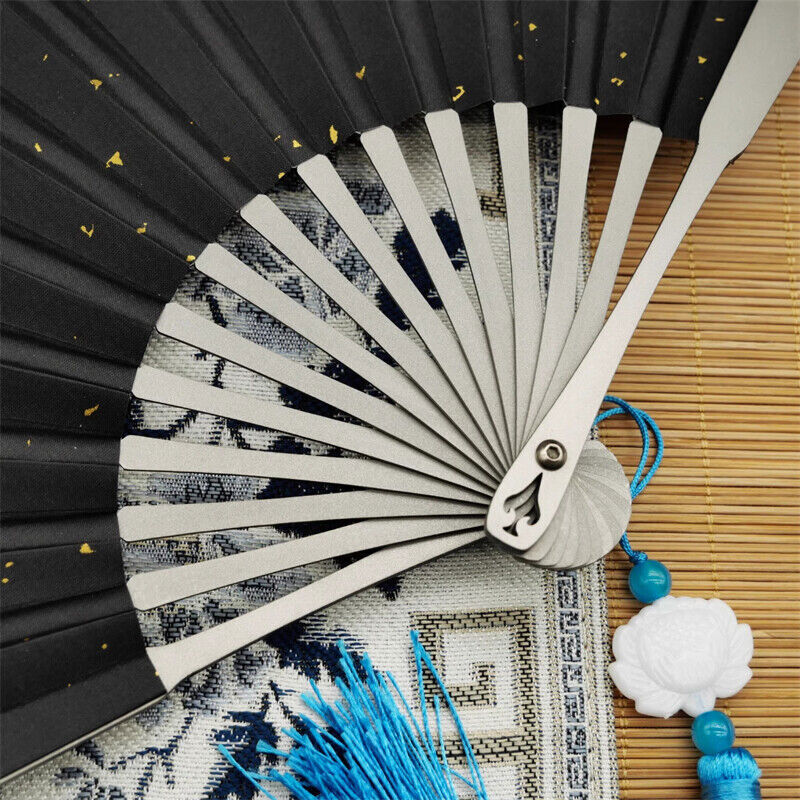 Titanium Alloy Folding Fan Martial Arts Portable Carving Kung Fu Tai Ji 6”