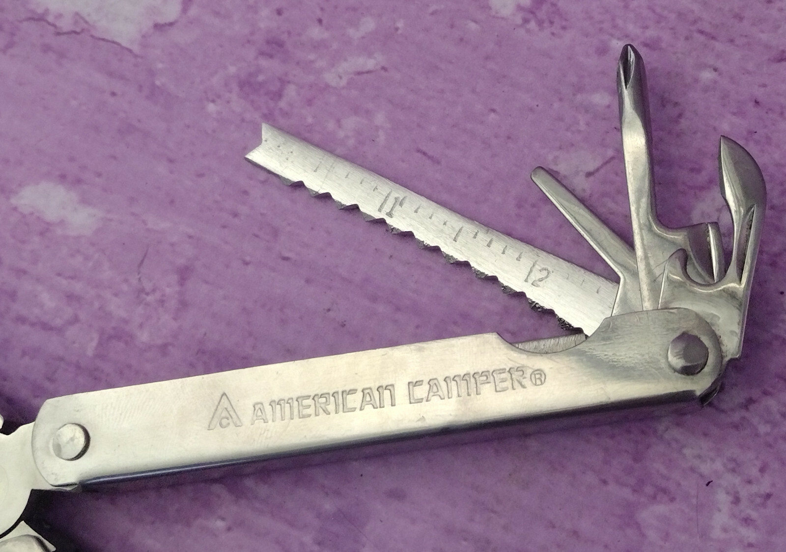 American Camper Multi Tool Stainless Steel in Original Brown Belt Sheath Case