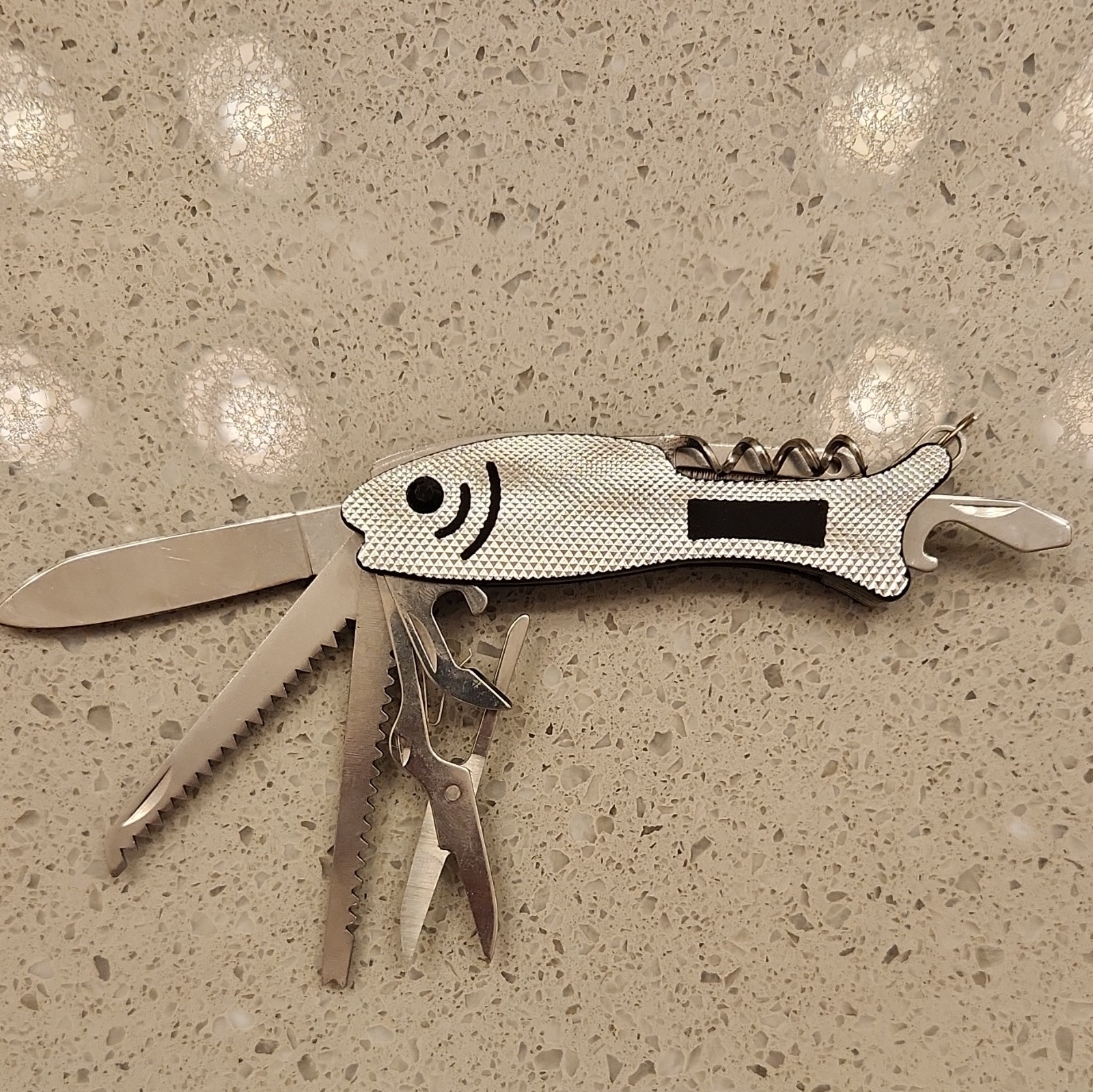 NEW Fish-Shaped Stainless Steel 11-in-1 Pocket Multi-Tool Knife Silver/Black