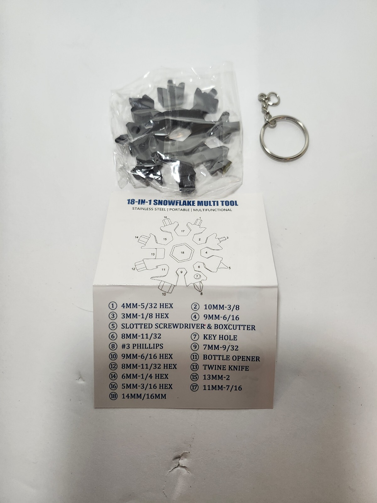 18 In 1 Stainless Tool Snowflake Shape Key Chain Screwdriver Multi Tool