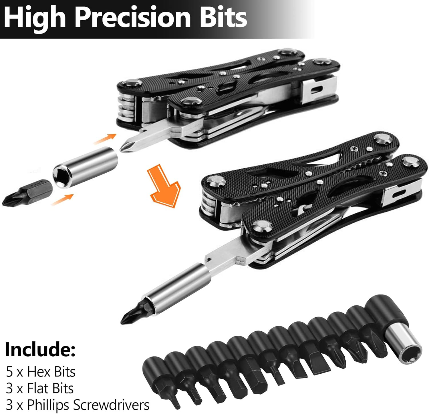 Multitool Pliers Set Stainless Steel Screwdriver Tool with 11 Screwdriver Bits B