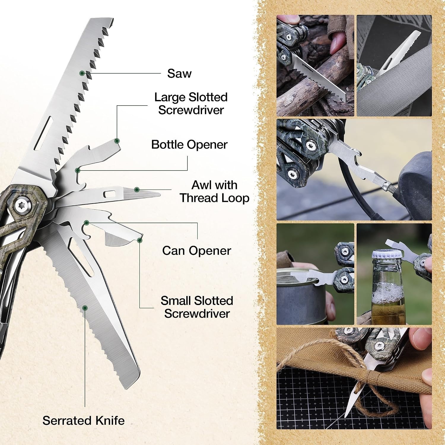 Versatile Camo Multitool: 22-in-1 Stainless Steel Tools for Outdoor Adventures