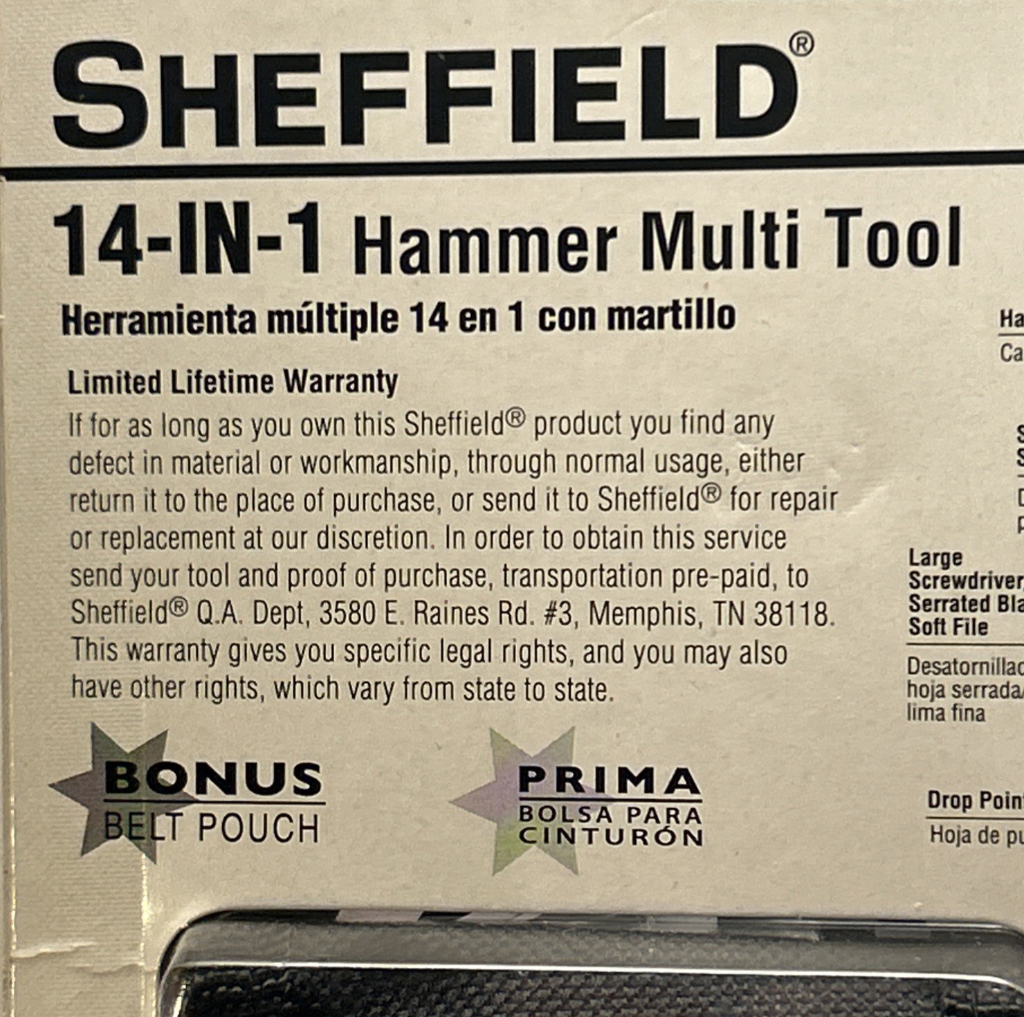 Sheffield The Hammer 14 In 1 Multi Tool Stainless Steel Brand New sealed pack