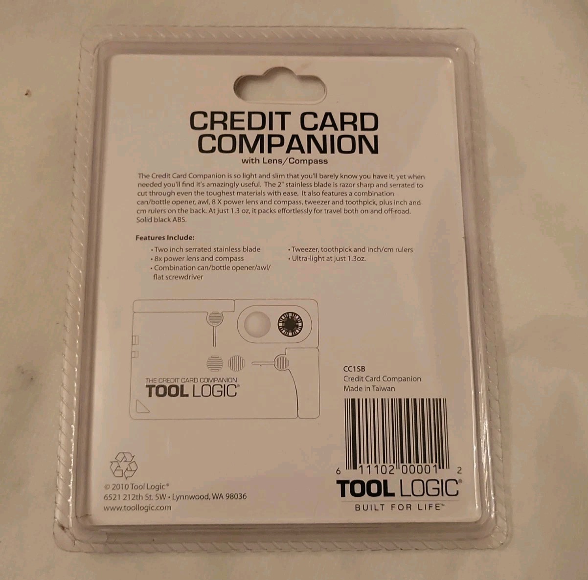 New TOOL LOGIC CC1SB Credit Card Companion w/ Compass/Bottle-Opener/Pocket Knife