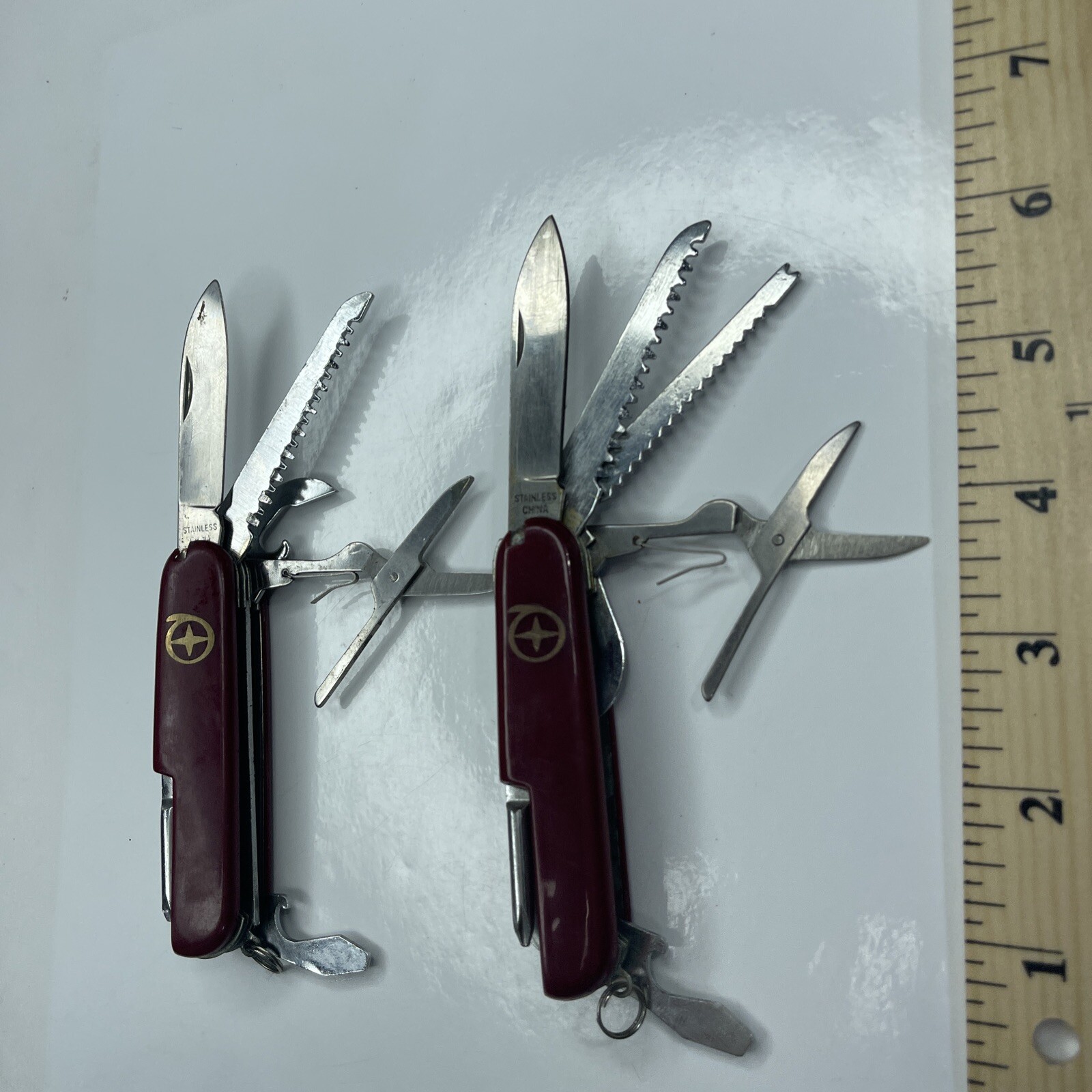 A3 Lot 2 Red Burgundy Army Fold Utility Pocket Knife Stainless Camp Hunt Repairs