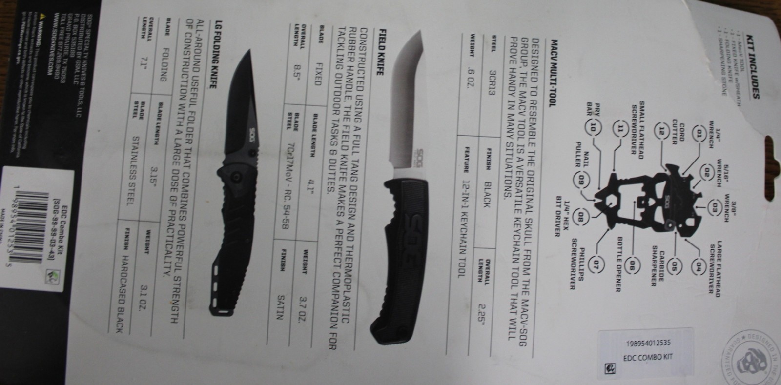 SOG Multi Tool 2 Knife Set With Sharpening Stone Made in The USA AO4077785