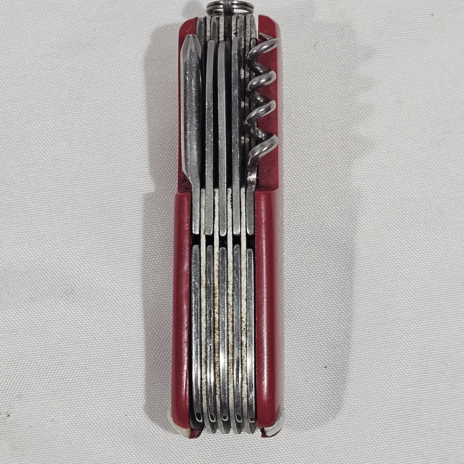 Red Multi-Tool Knife with Scissors, Serrated Knife, Corkscrew, Bottle Opener