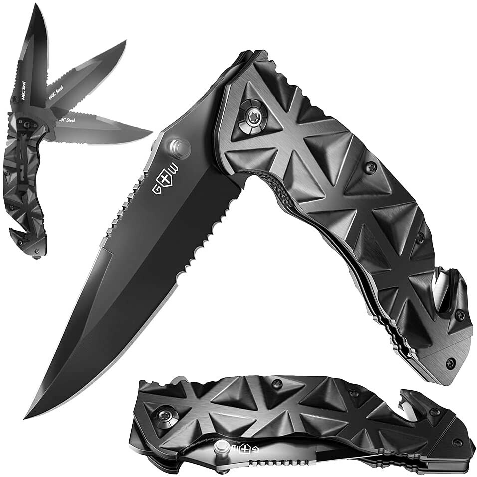 Spring Assisted Knife 2022 Design Black Pocket Folding Knife Tactical Knife NEW