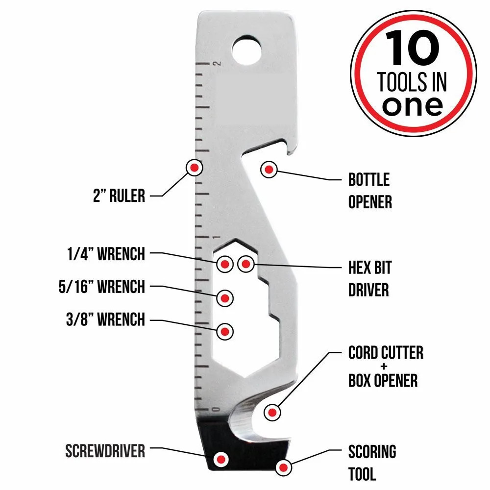 Multifunctional 10 in 1 EDC Pocket Survival Tool Camping Equipment Bottle Opener