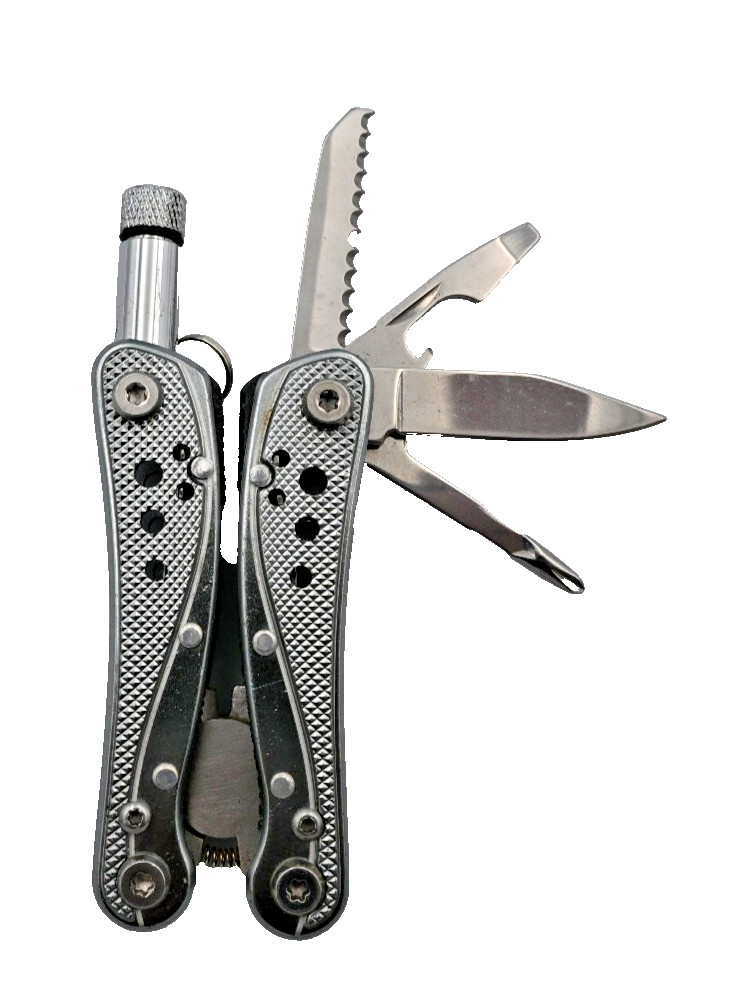 Compact 6-in-1 Multi-Tool Pocket Pliers Folding Knife Mini LED Flashlight