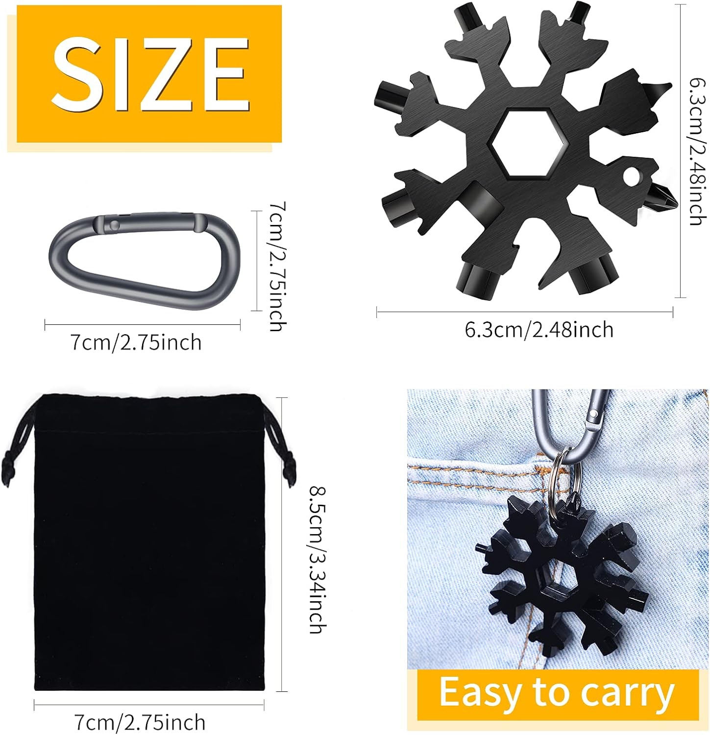 18-In-1 Snowflake Multitool, 2 Pcs Stainless Steel Standard Multi-Tool with Key