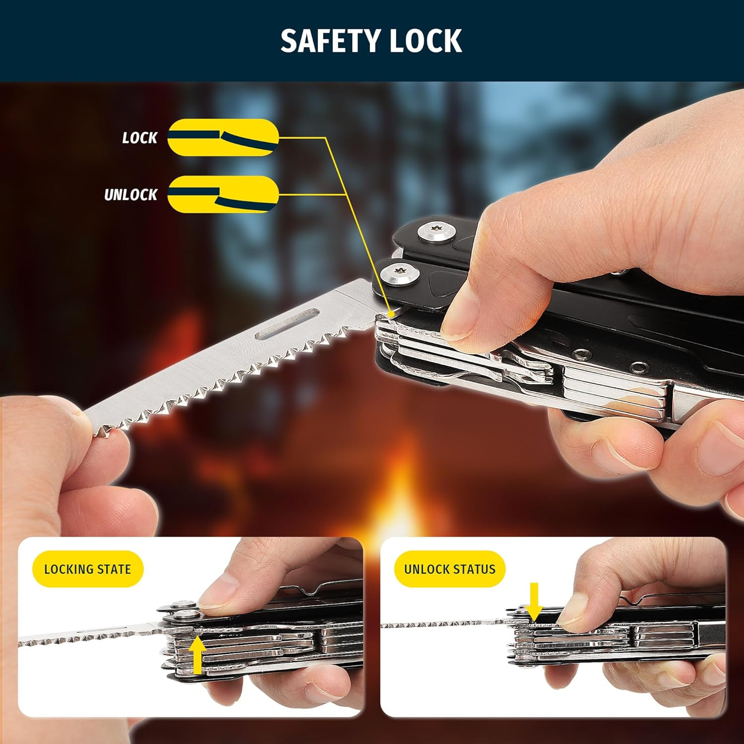 16-In-1 Multitool Pliers, Portable Camping Multi Tool with Safety Lock, Outdoor
