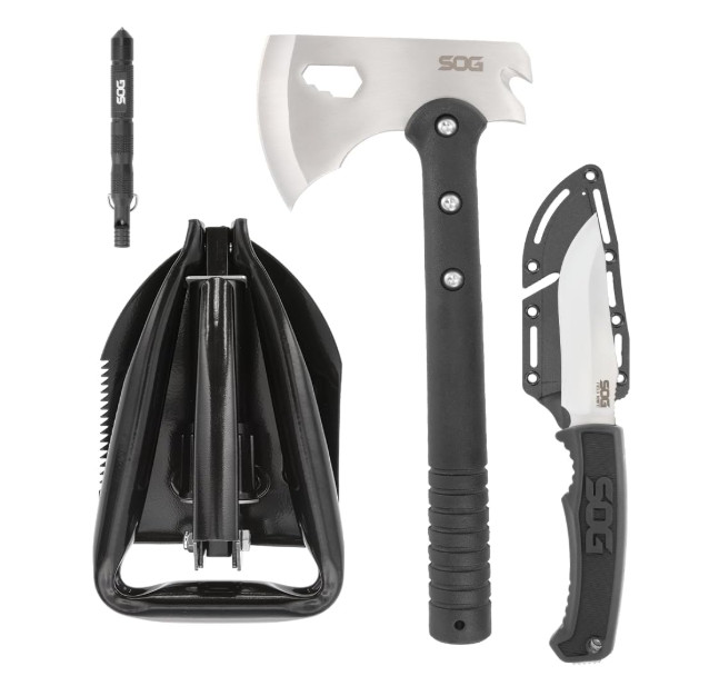 SOG Ultimate Camping Kit-Field Knife, Camp Axe, Entrenching Tool, and Flint, NIB