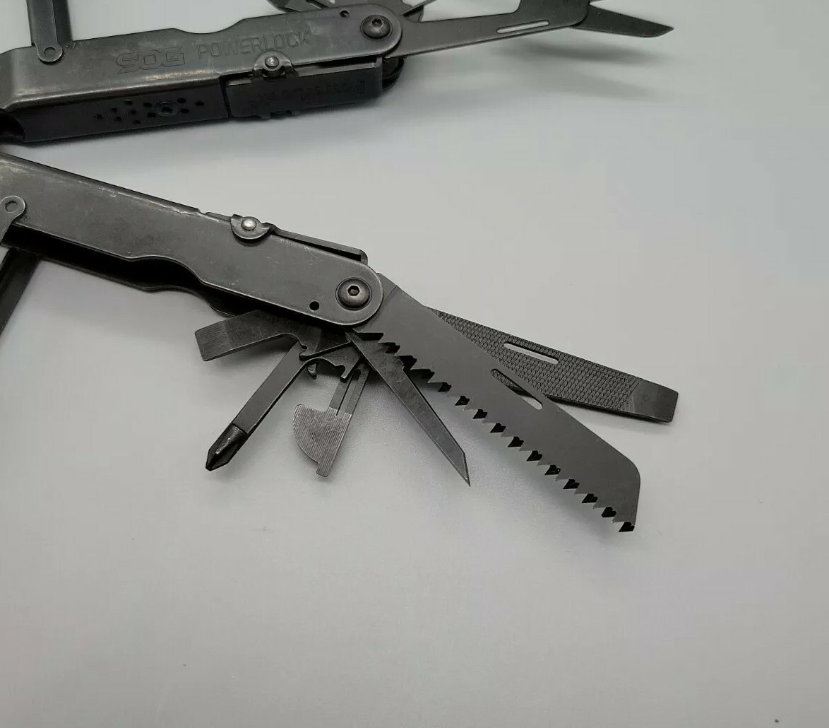 SOG PowerLock Multitool Black Oxide Combo Knife Scissors Saw File