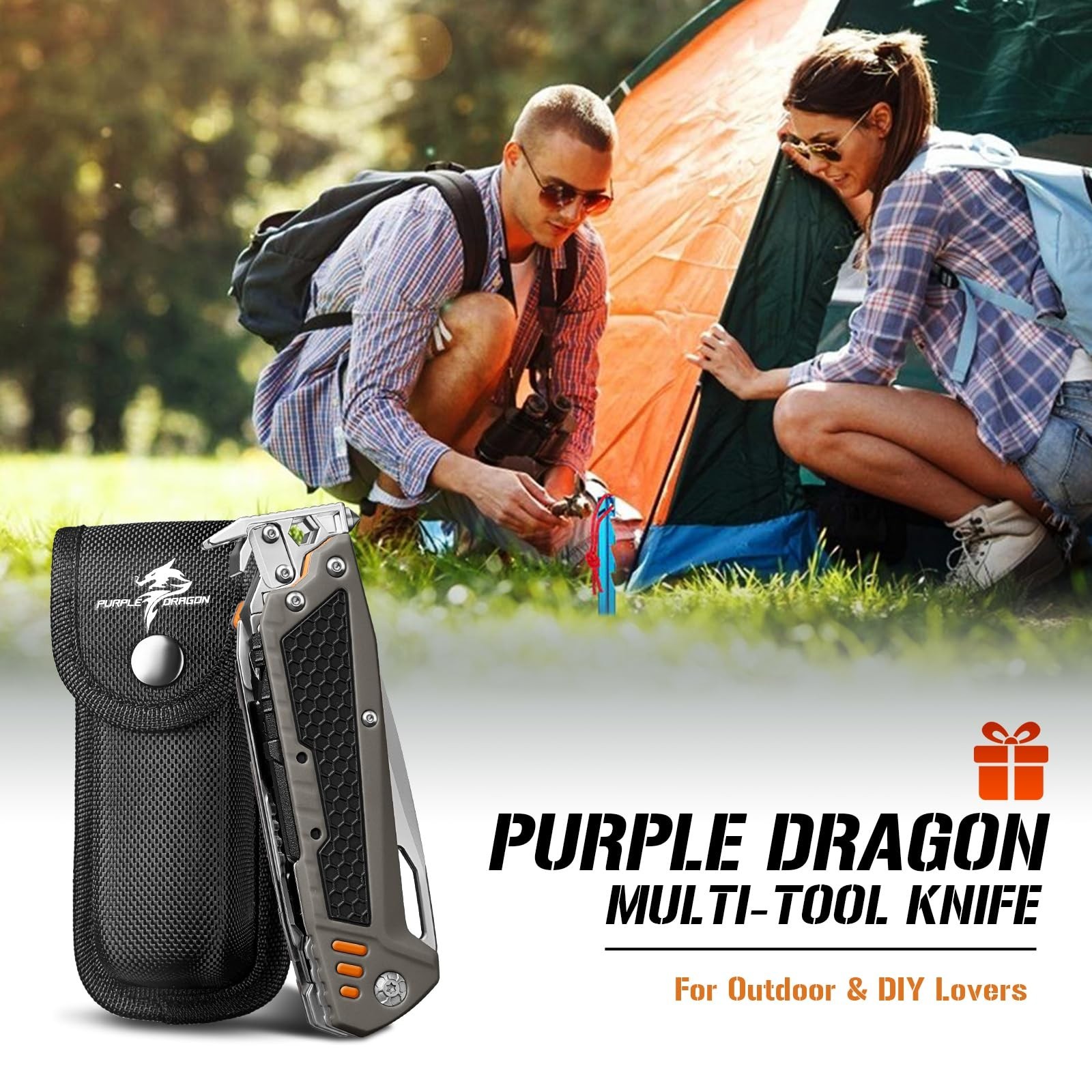 13-in-1 Purple Dragon Multitool Pocket Knife with Sheath for Camping, Hiking & O