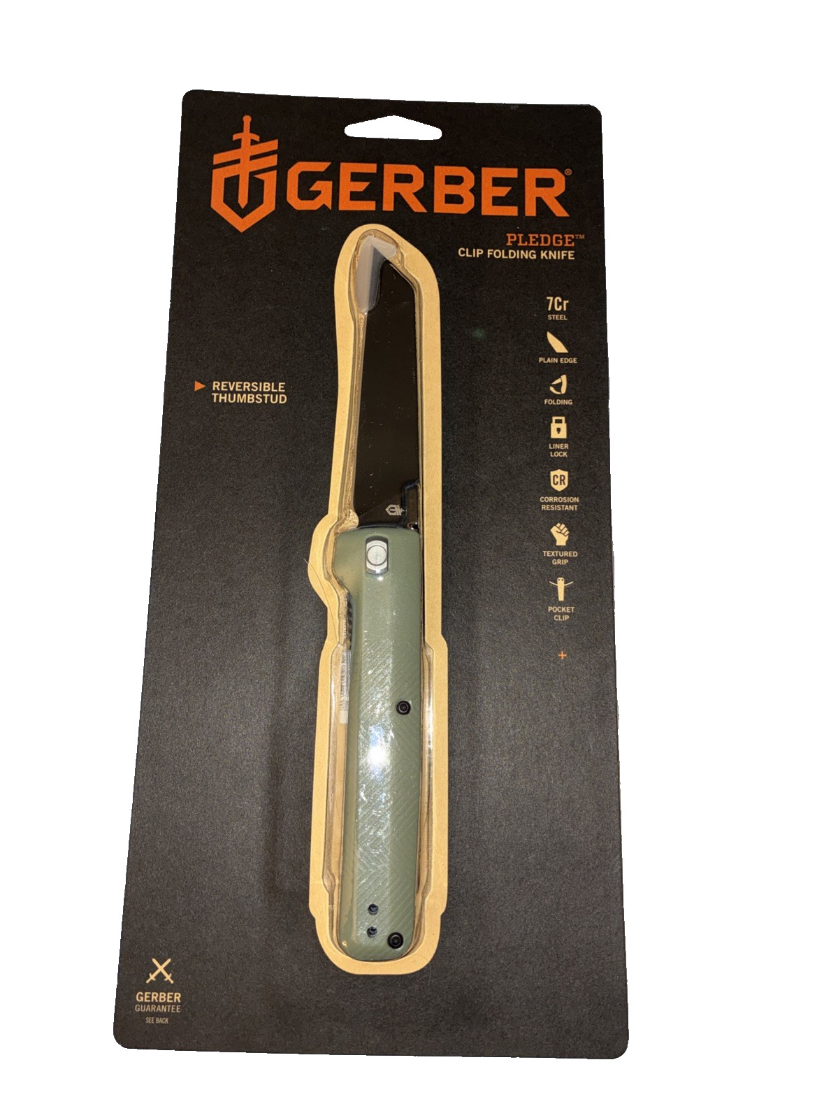 GERBER PLEDGE CLIP FOLDING KNIFE – GREEN HANDLE & BLACK OXIDE COATED BLADE