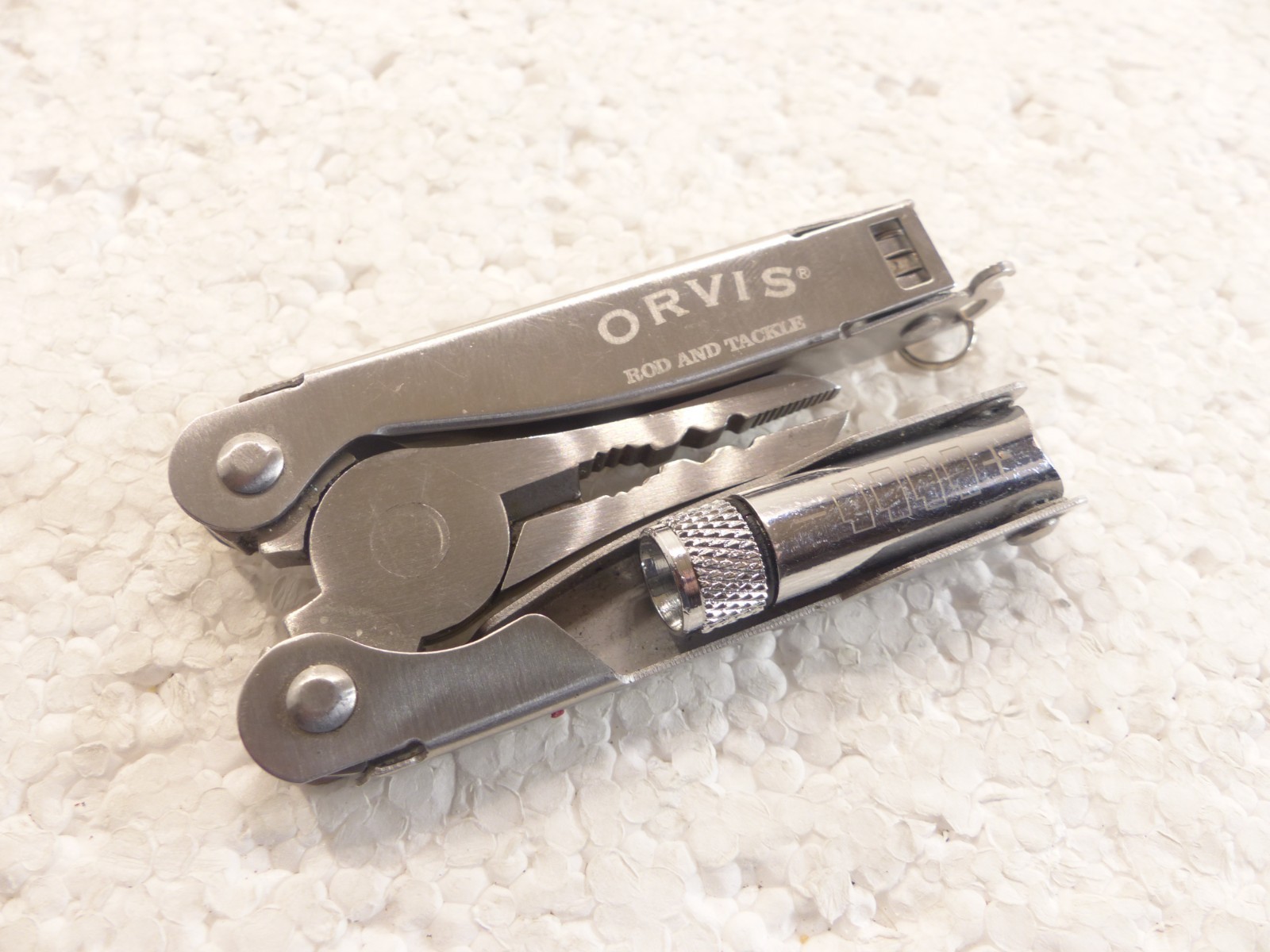 Orvis Fishing Silver Pliers Pocket Multi-Tool w/ Knife, Flashlight, Screwdriver