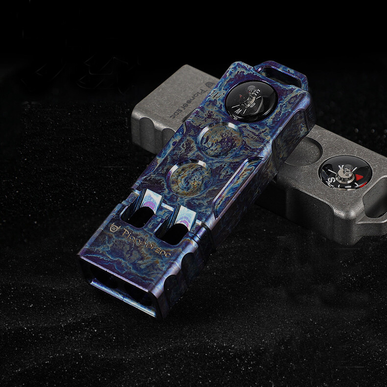 Titanium Alloy Double Tube Whistle 120DB Outdoor Survival EDC SOS High Frequency