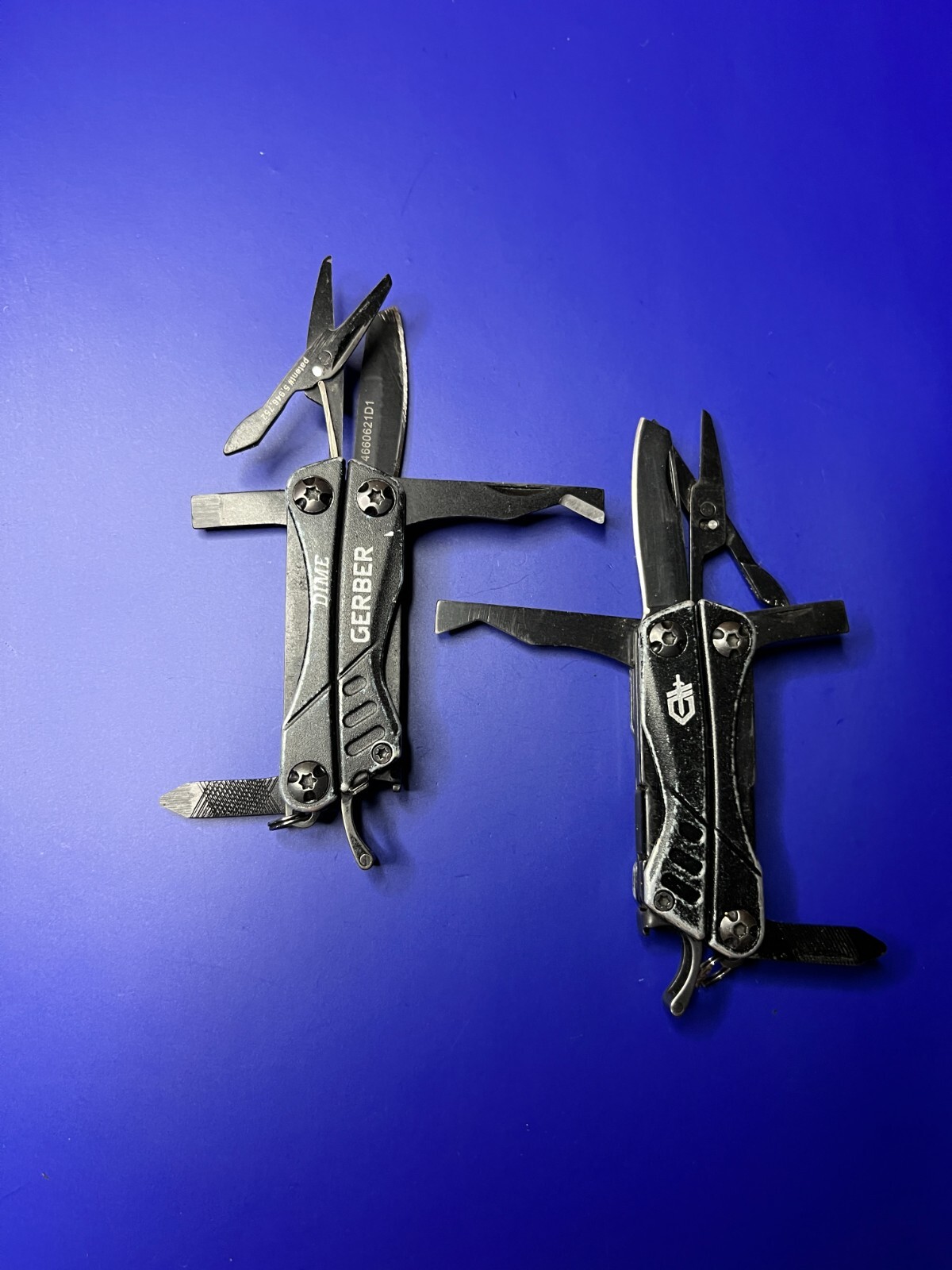 Lot of 2 Gerber Dime Multi-Tools Small Keychain Pliers Knife File Scissors