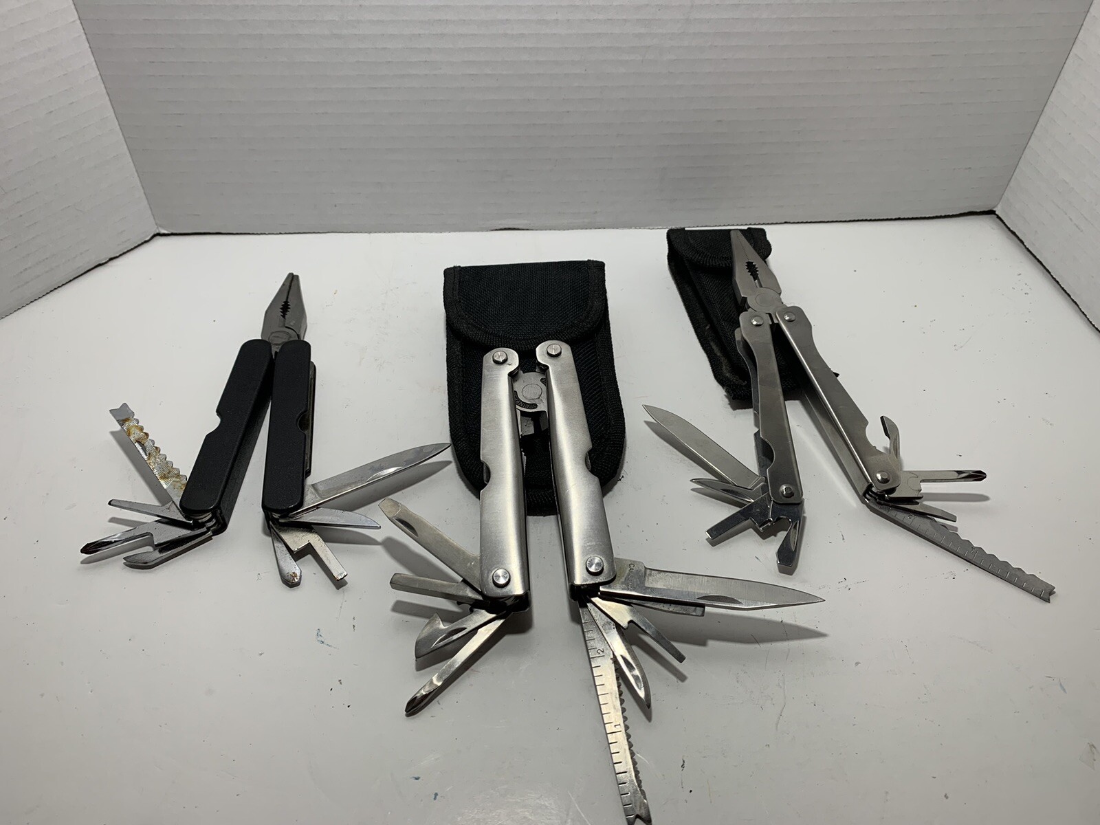 Lot of 3 Multitools Unbranded MultiPlier Plier Pocket Folding Knife 2 w/sheaths