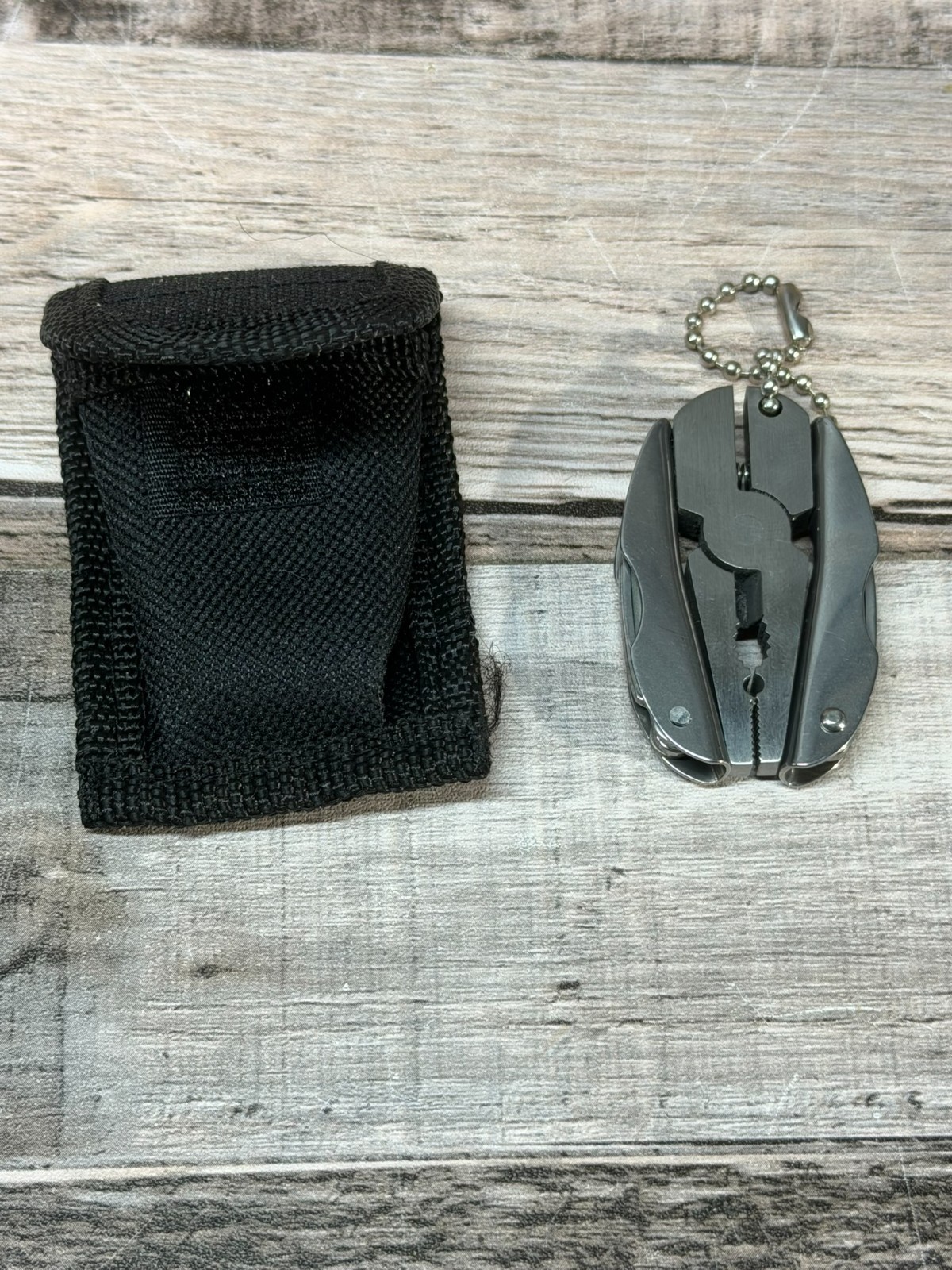 Foldable Pliers Key Chain Tool Tactical Outdoors Silver Metal