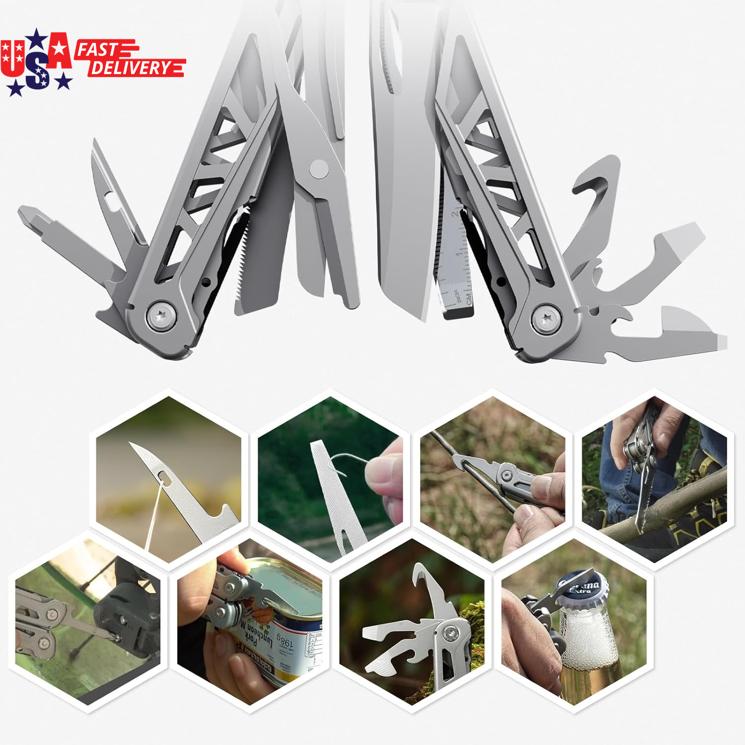 Multitool, 17-In-1 Stainless Steel Multi Tool Pliers with Self-Locking, Pocket K