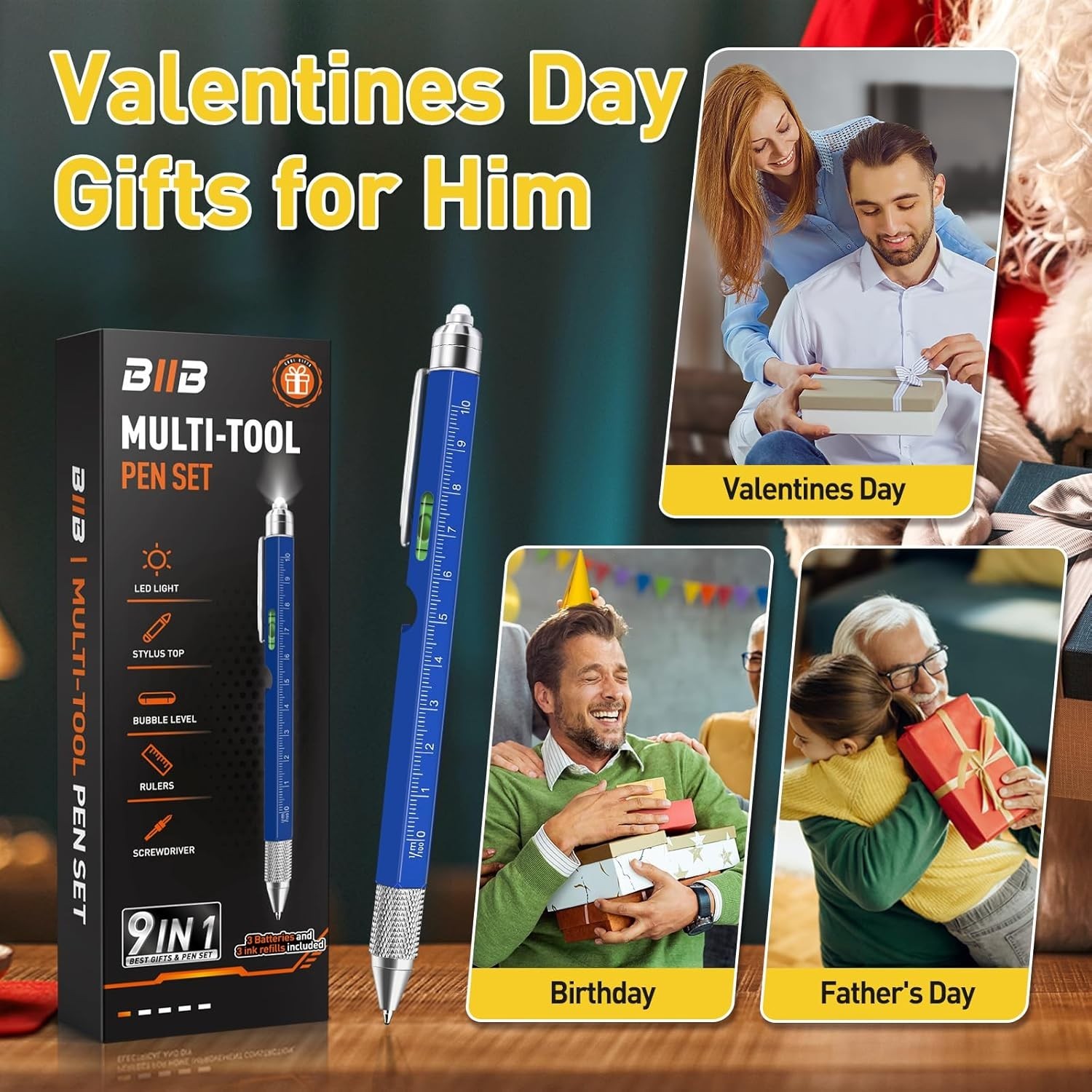 9-in-1 Multitool Pen: Unique Valentine’s Gift for Him—Includes Gift Box