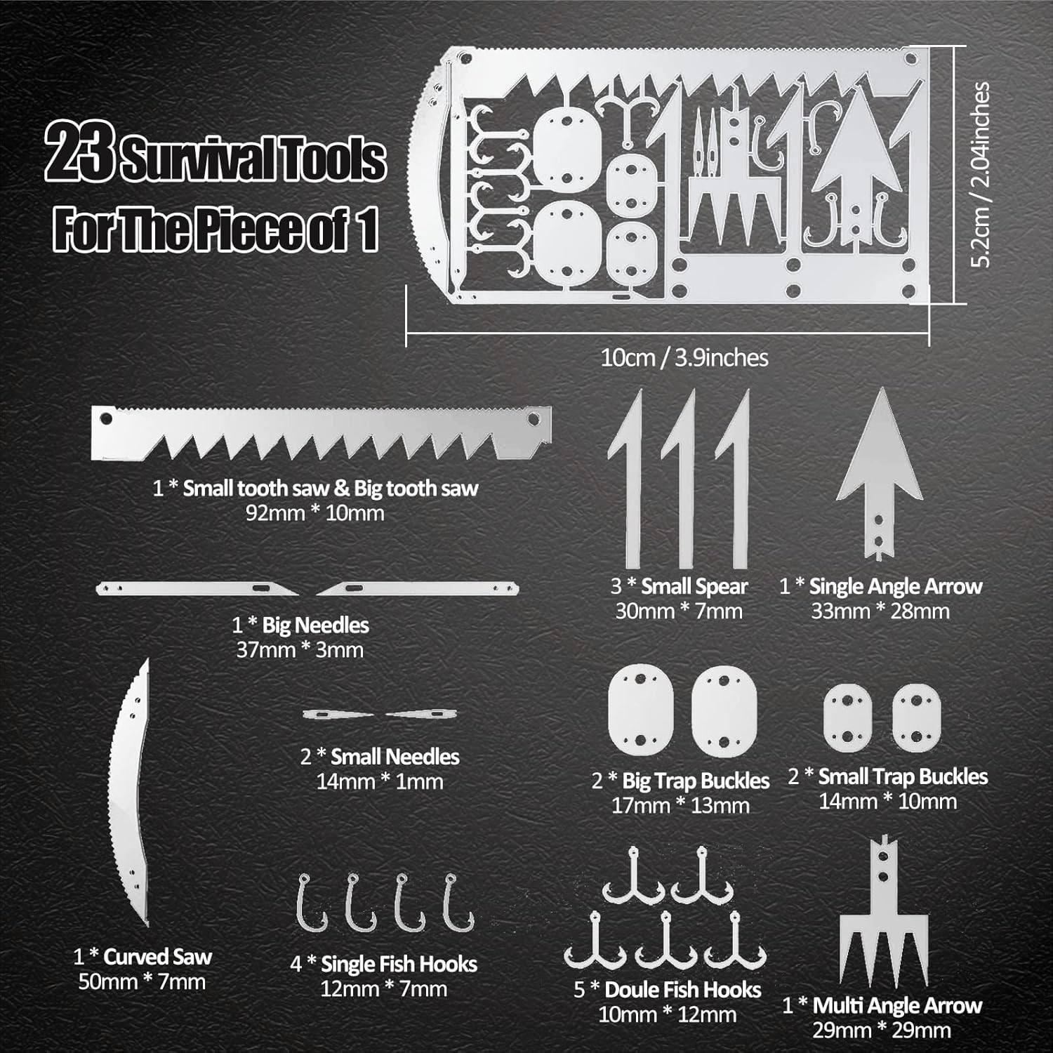 Hukado 9PCS Survival Card Multitool Camping Kit with Fishing Line Gear, Multipur