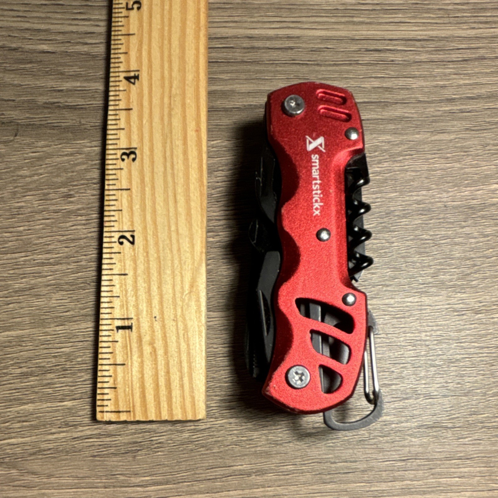 smartstickx Red Multi-Tool, Stainless Steel, Knife, Scissors, Bottle Opener