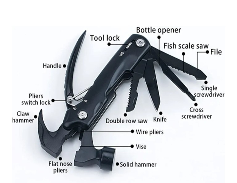 12-in-1 Stainless Steel Multifunctional Claw Hammer Emergency Survival Tool