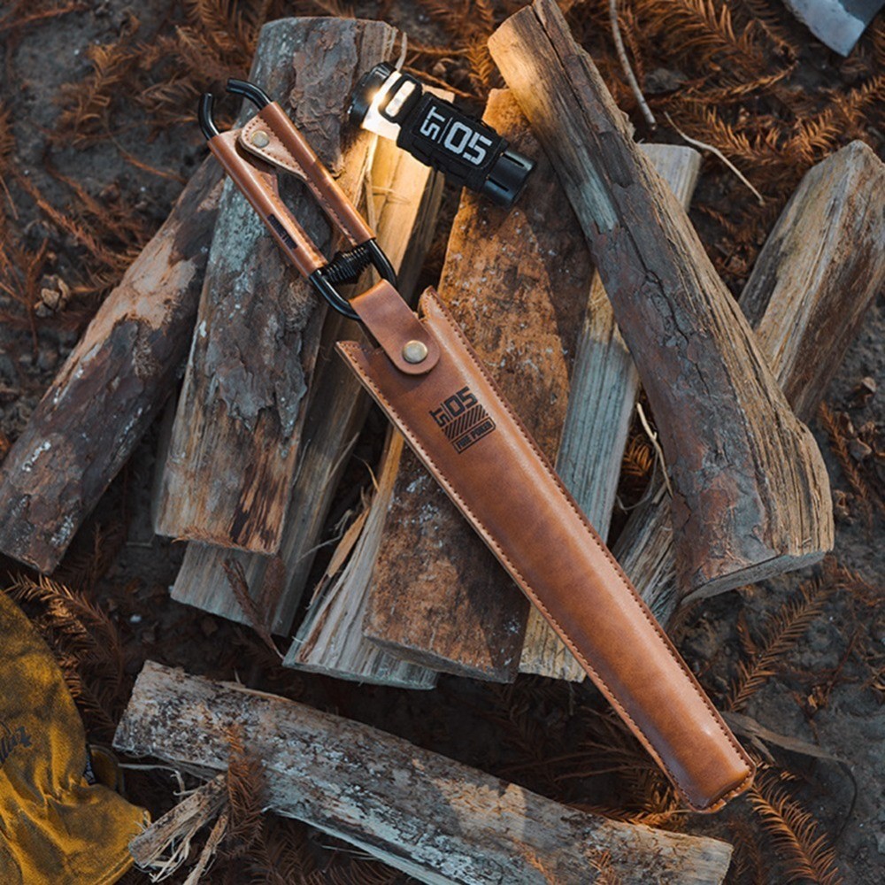 For Carbon Steel Camping Charcoal Tongs Bonfire BBQ Firewood Clip Leather Handle