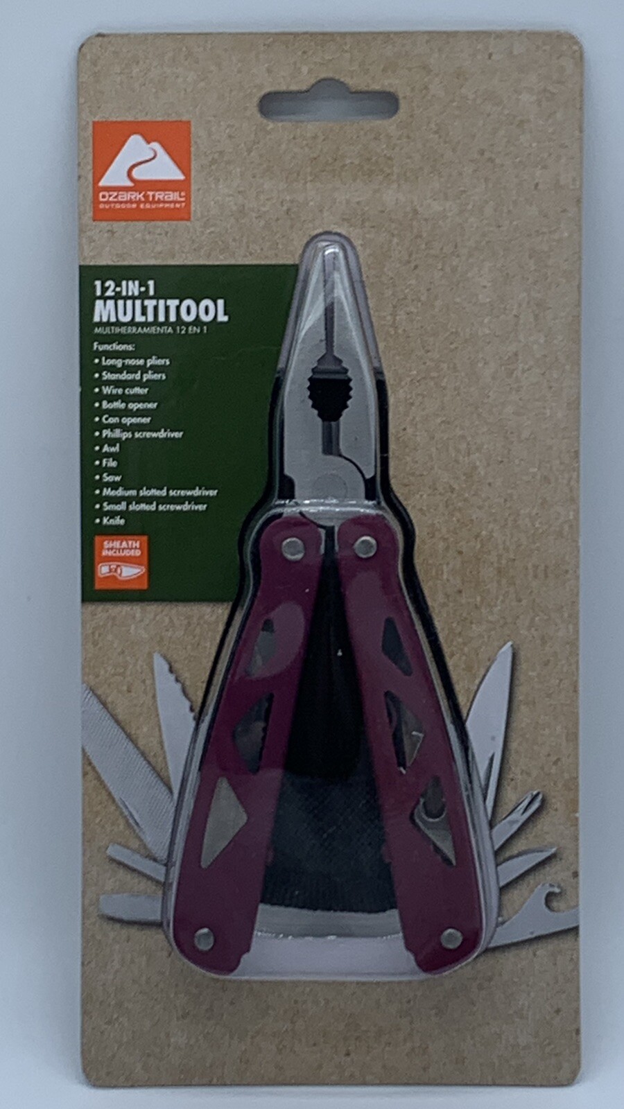Ozark Trail 12 In 1 Multitool & 7″ Burgundy Stainless Steel Knife With Sheaths