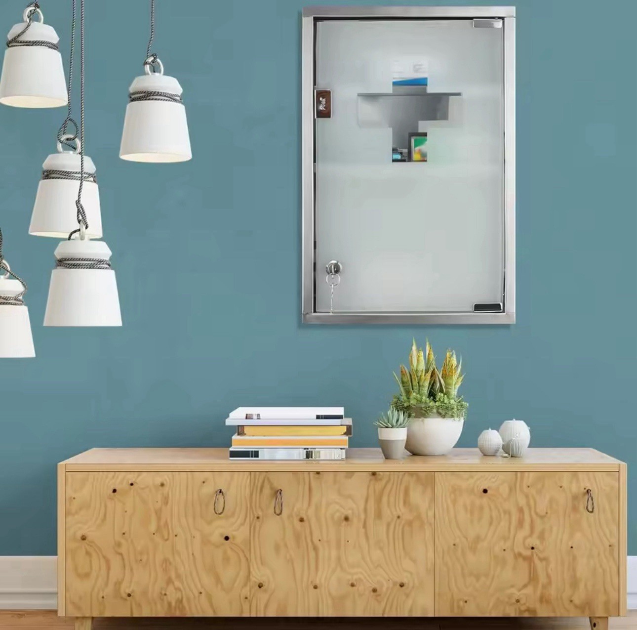 Lockable Wall Medicine Cabinet with Glass Door and Shelves for Bathroom Storage