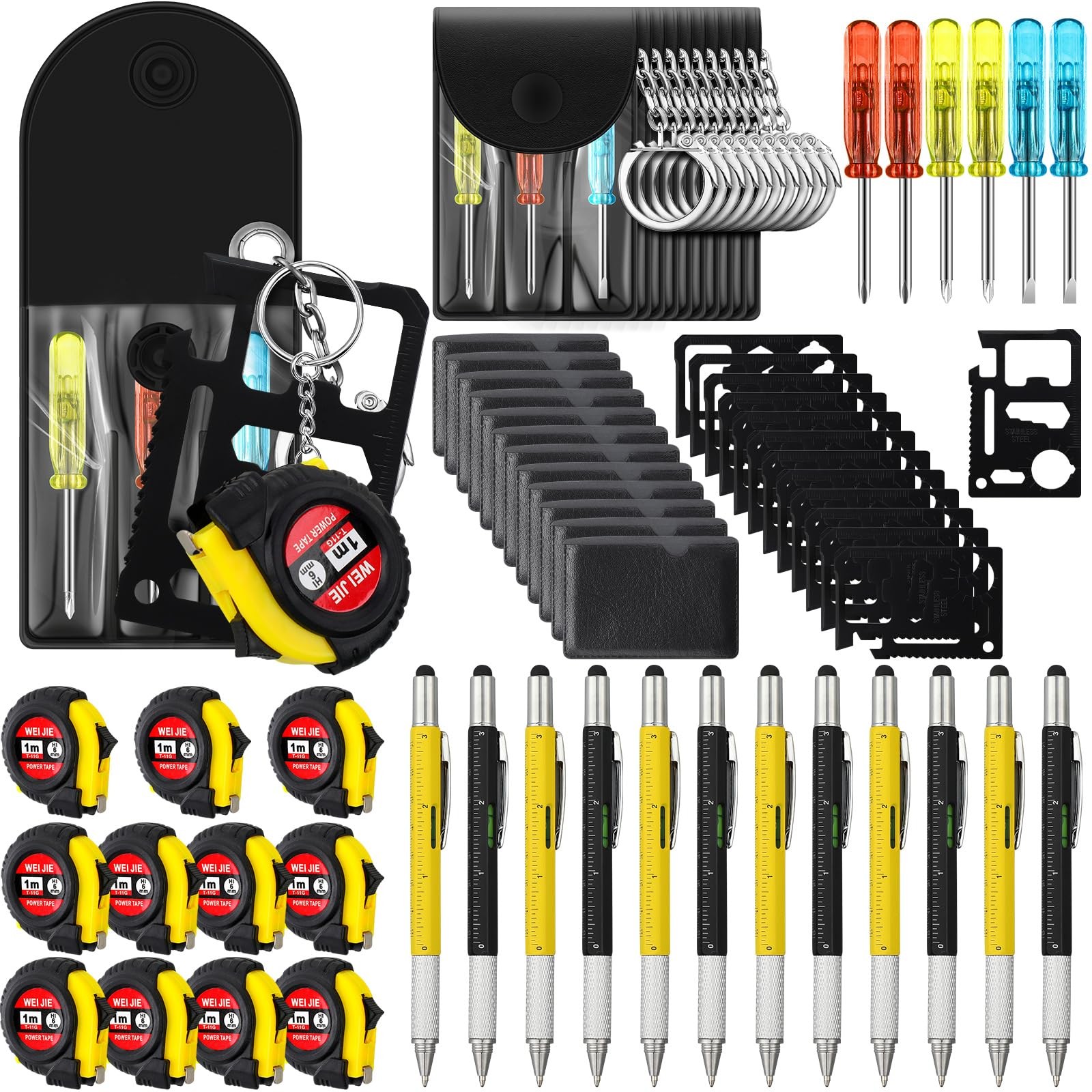 48 Pcs Mini Screwdriver Tape Keychain Set Multitool Pen Card Father’s Gifts B…