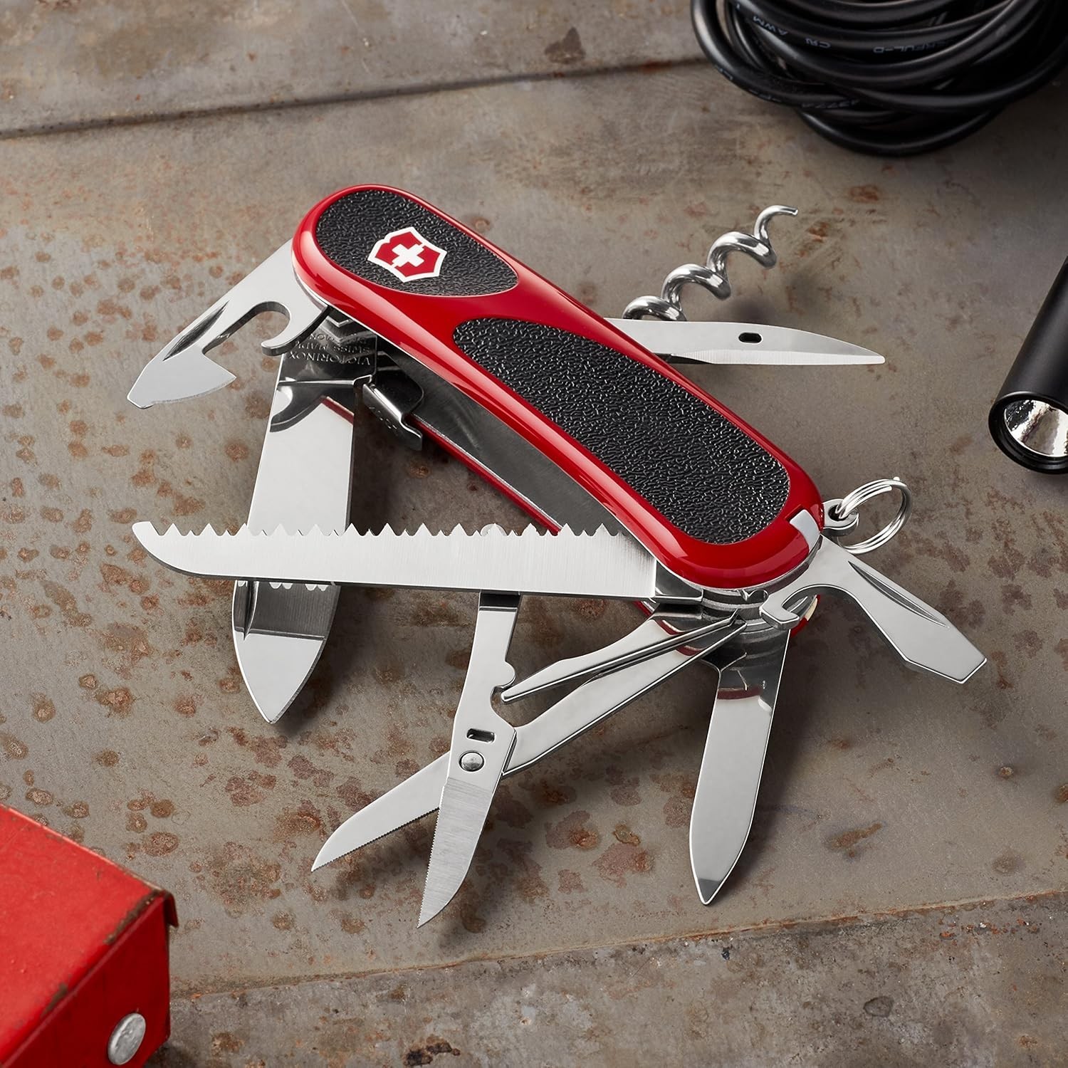 Victorinox Evolution S17 Grip Swiss Army Knife 15 Functions Lock Blade Red/Black