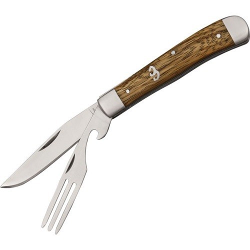 ABKT Cattleman Chuckwagon Trapper Knife – Blade & Fork Blade – Zebrawood Handle