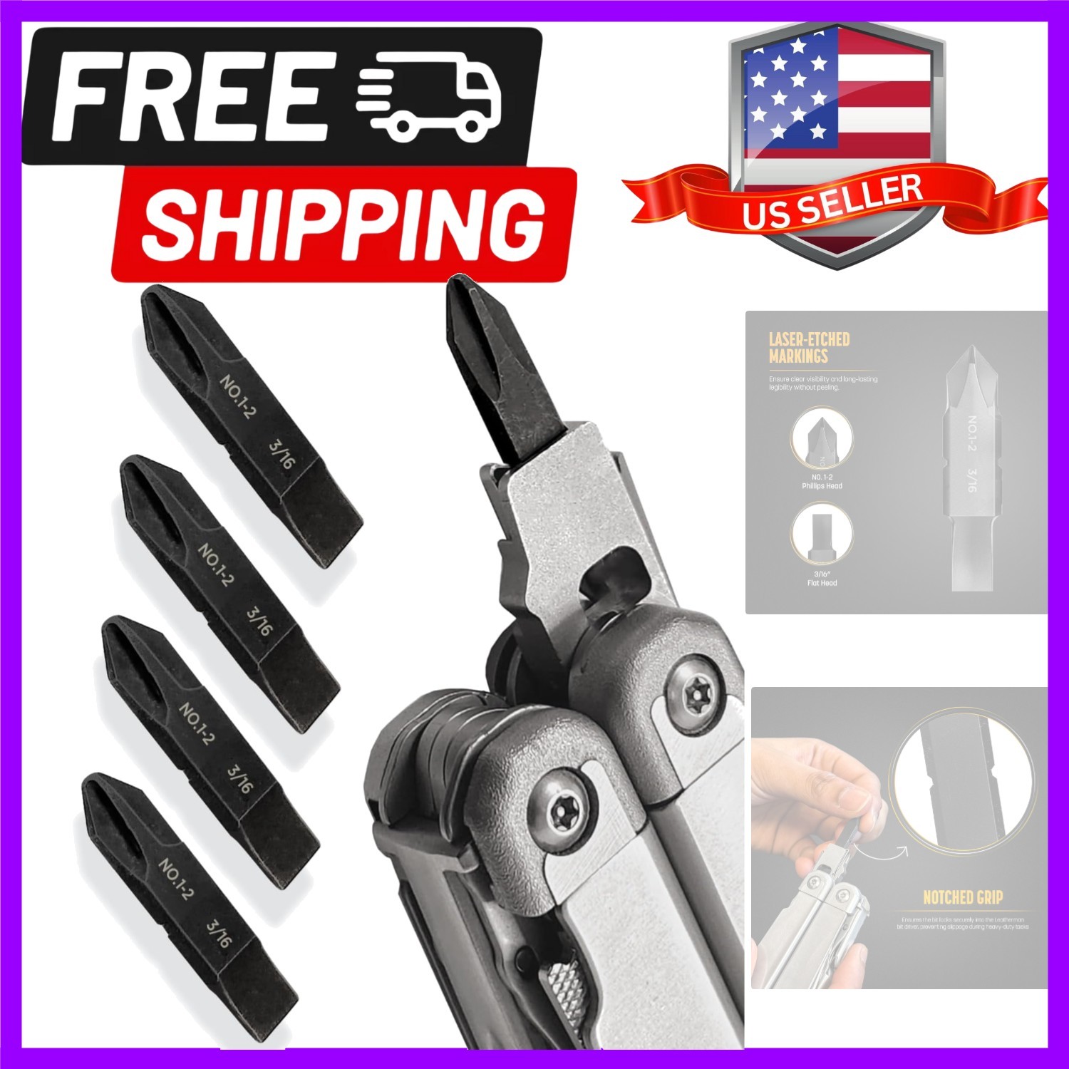 4-Pack Replacement Screwdriver Bits, Designed for Leatherman Multi-Tools, Phi…