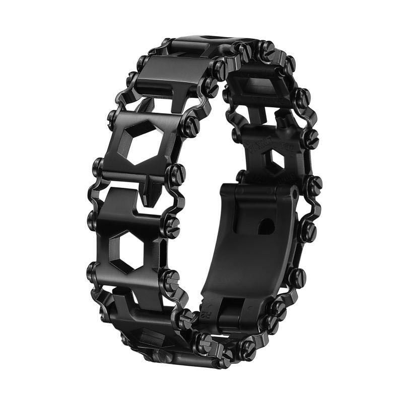 Pulsera multifuncional de acero inoxidable para acampar (negro estrecho)
