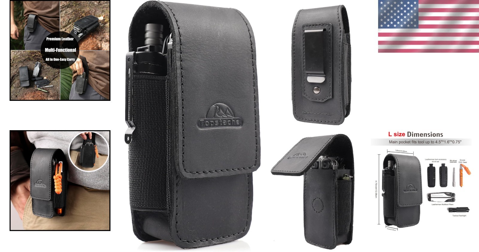 Luxury Leather Multitool Sheath – EDC Belt Organizer with Magnetic Closure