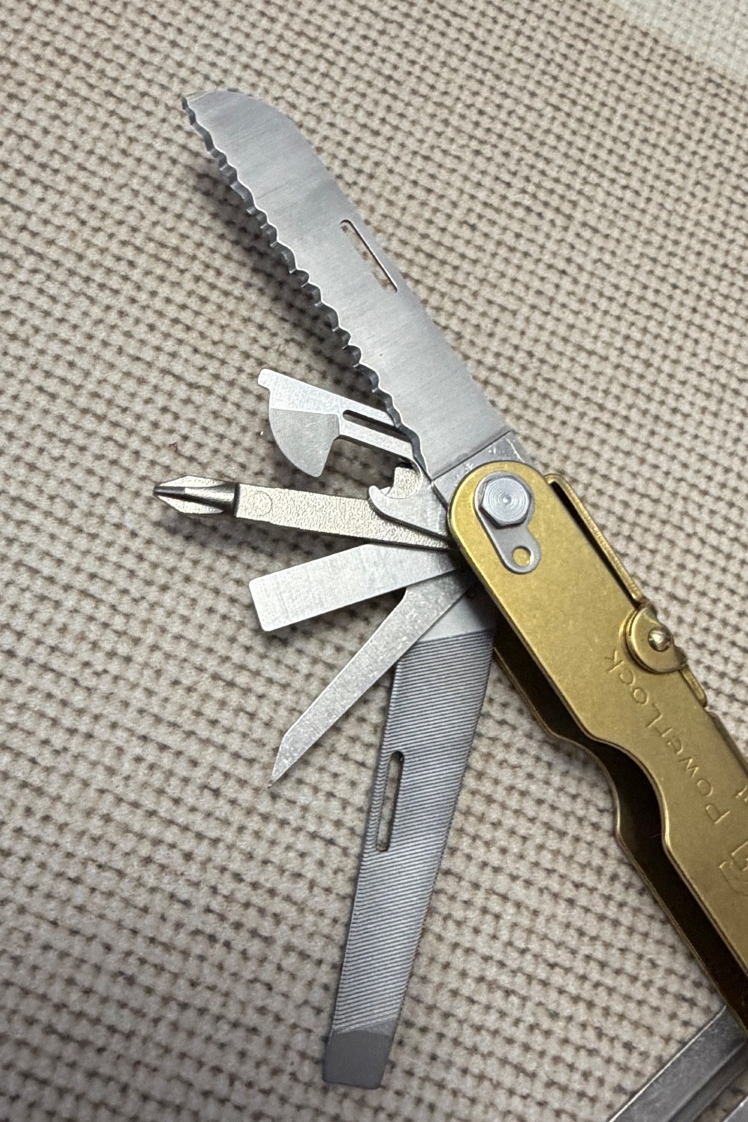 RARE Vintage Retired SOG Gold TiNi Power Lock Multi Tool w/sheath + SOG Bit Kit