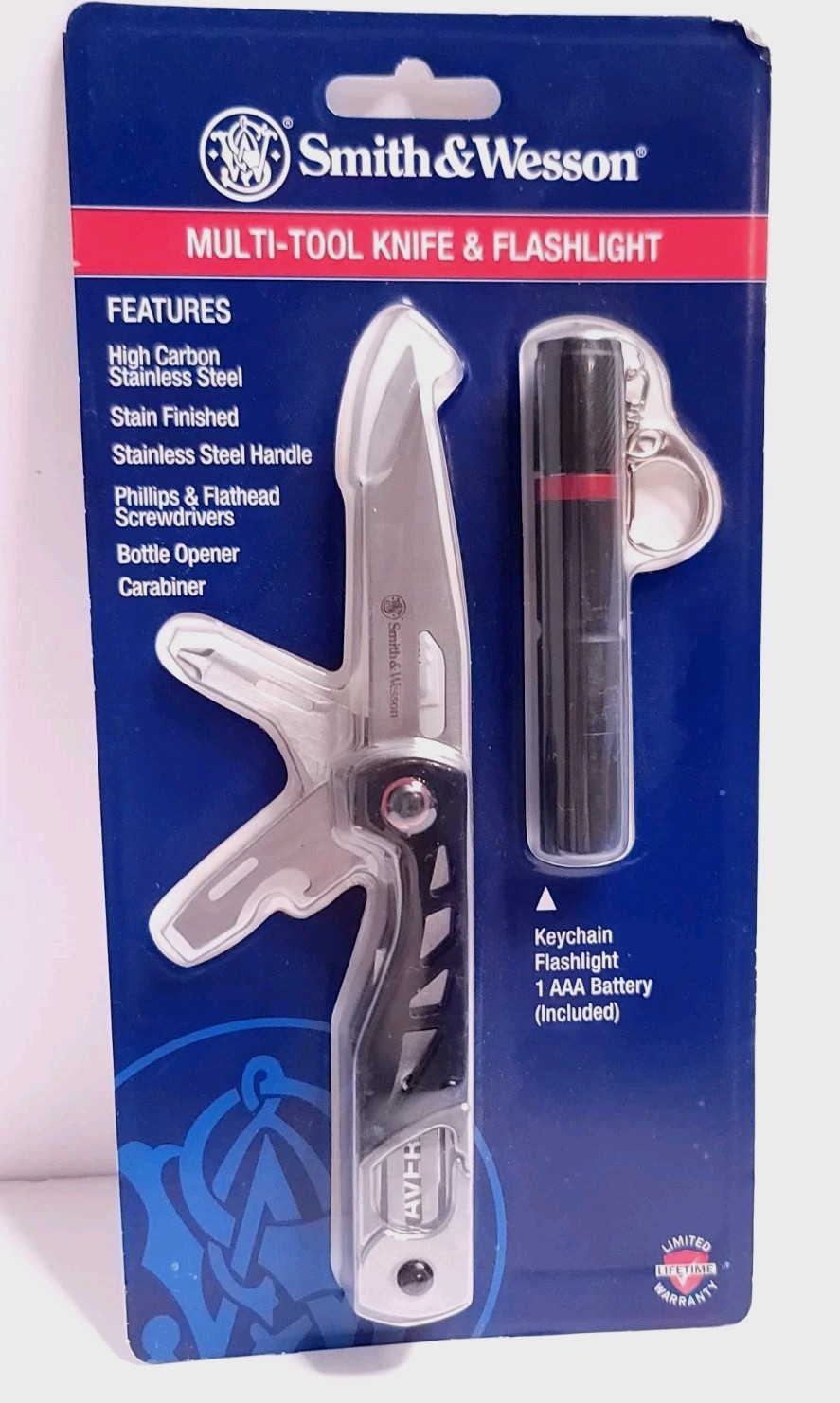 NEW Smith & Wesson Multi Tool Knife & Flashlight Stainless Screwdriver Carabiner